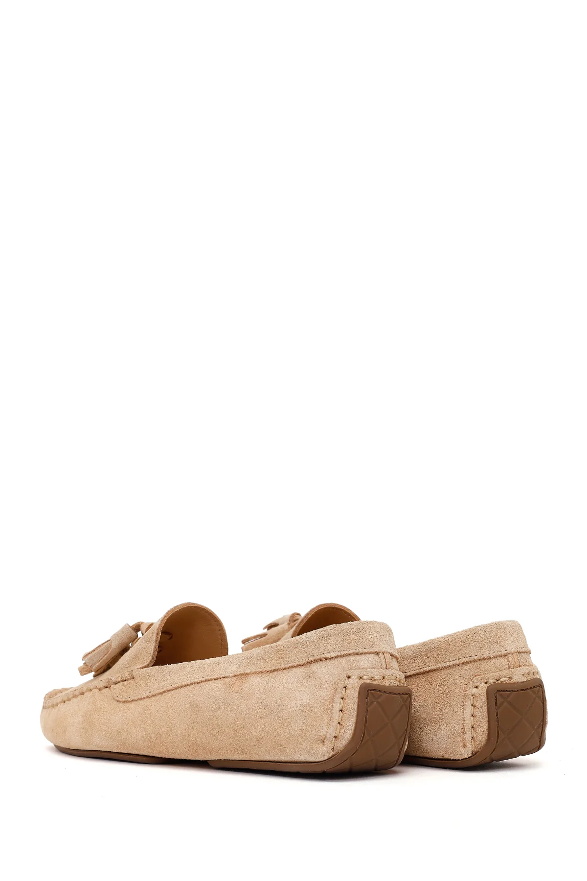 Kadın Bej Püsküllü Süet Deri Loafer - Image 6