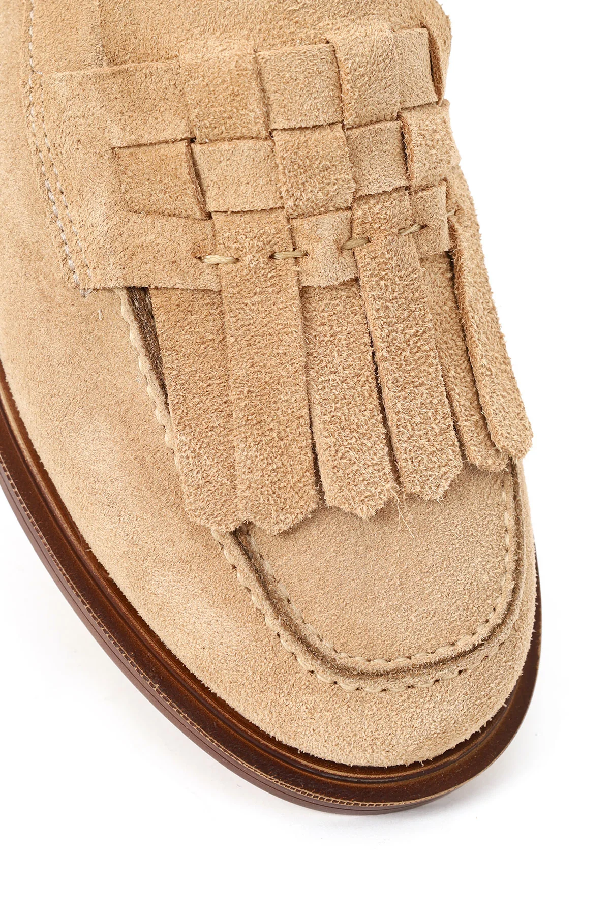 Kadın Bej Püsküllü Süet Deri Loafer - Image 9