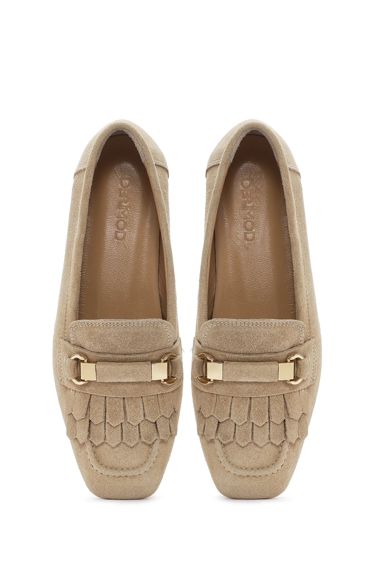 Kadın Bej Püsküllü Süet Deri Maskülen Loafer - Image 7