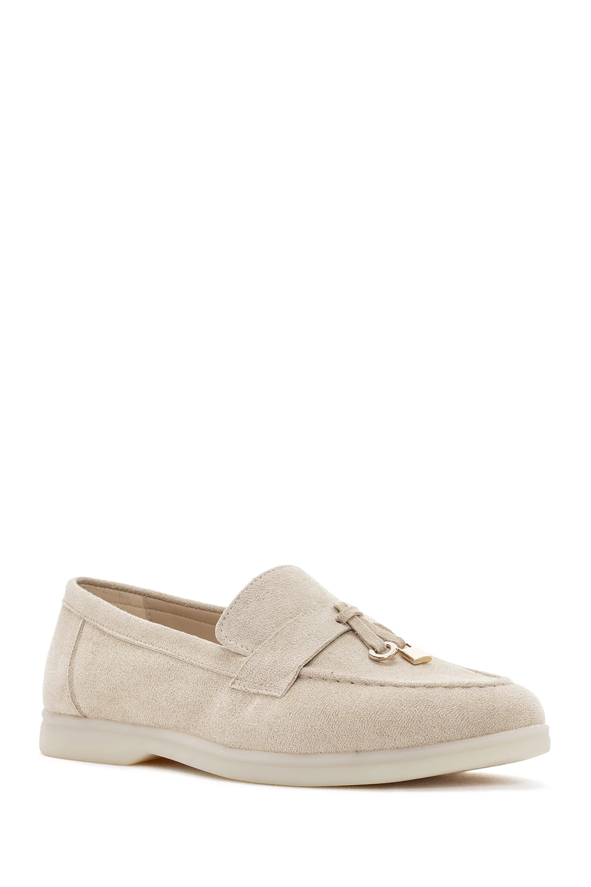 Kadın Bej Püsküllü Süet Maskülen Loafer - Image 6