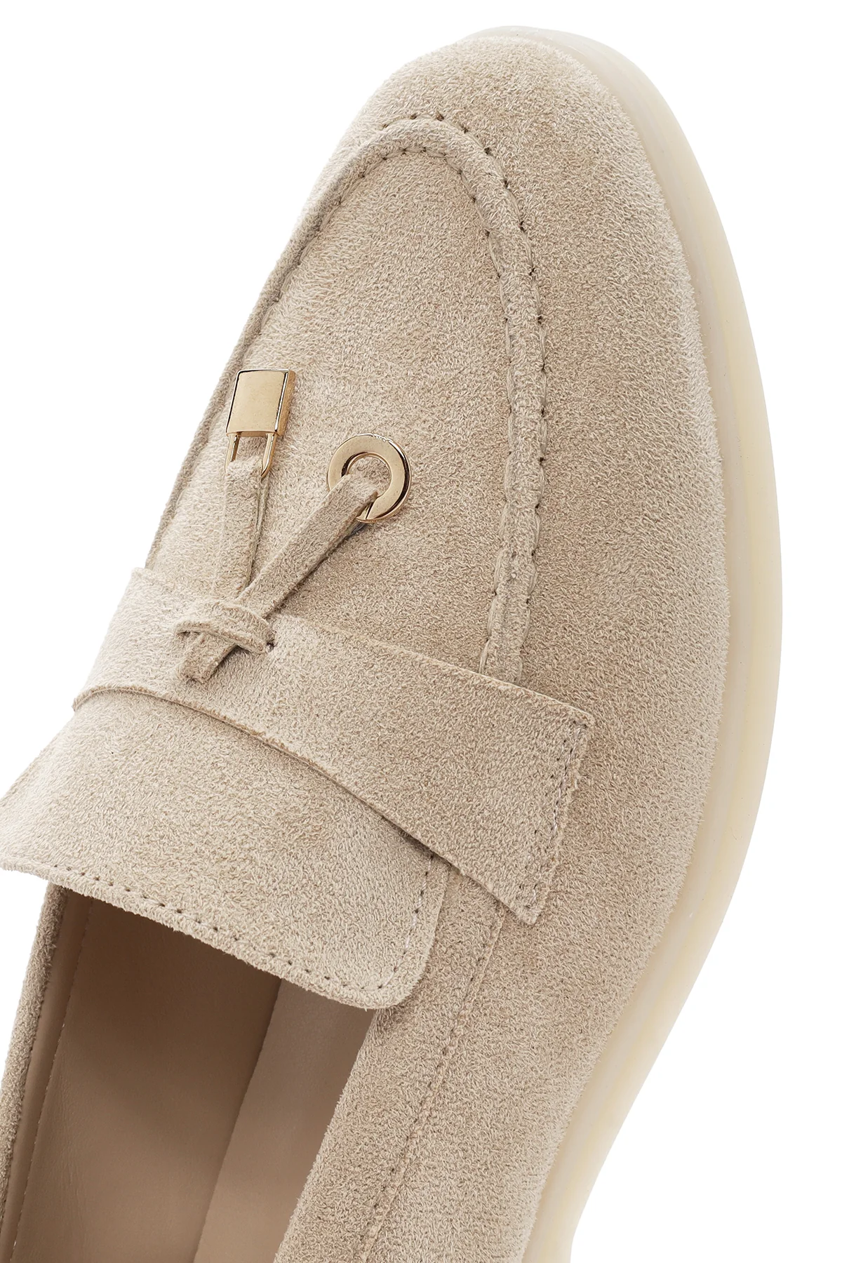 Kadın Bej Püsküllü Süet Maskülen Loafer - Image 9
