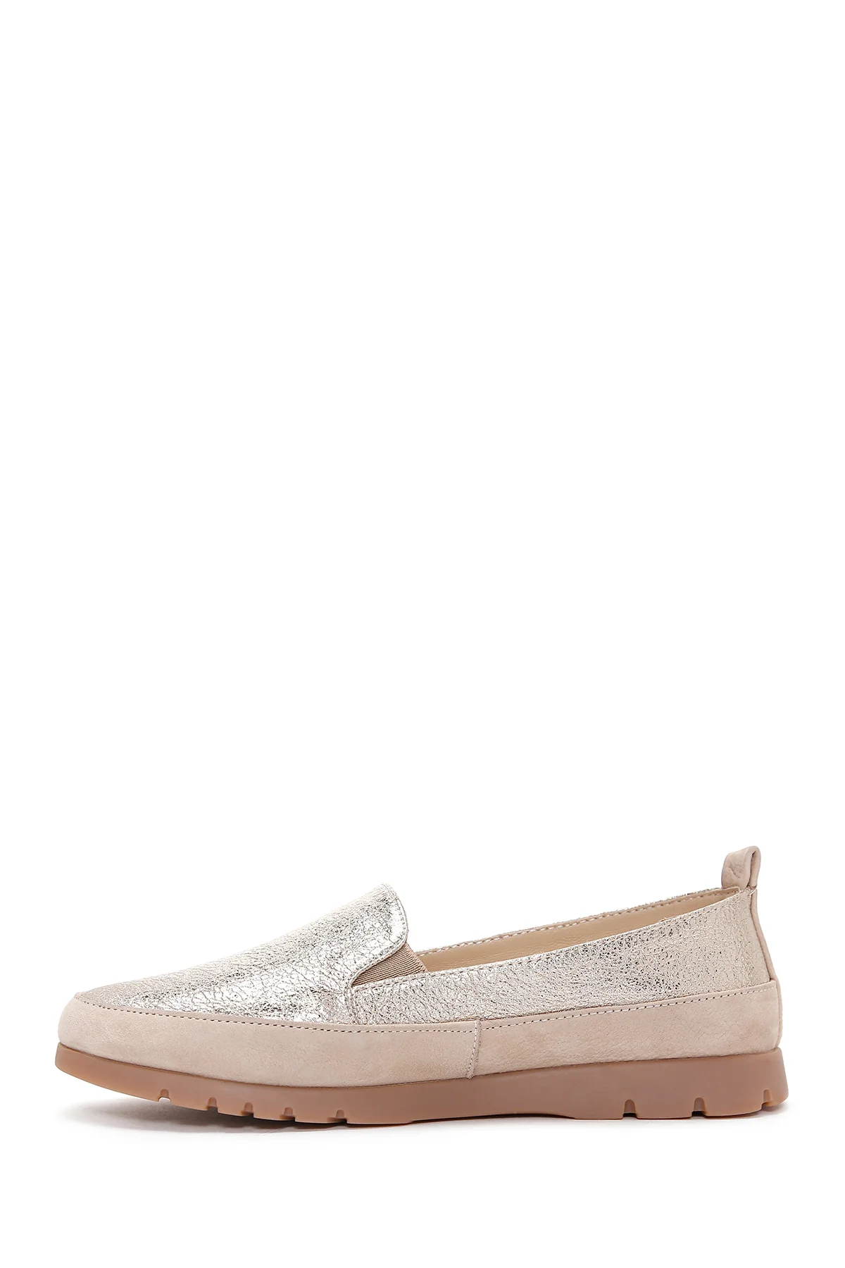 Kadın Bej Simli Deri Comfort Loafer - Image 2