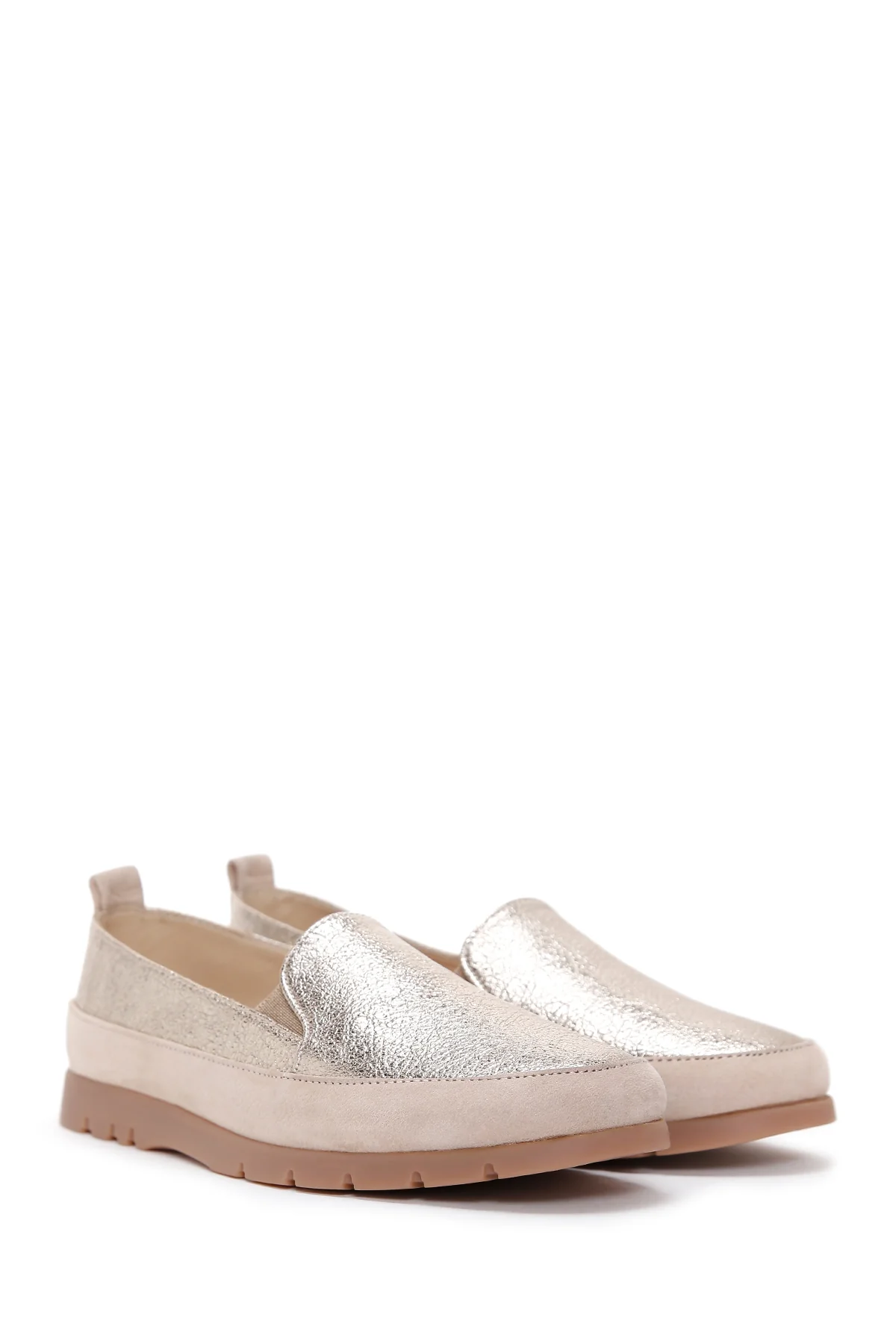 Kadın Bej Simli Deri Comfort Loafer - Image 3