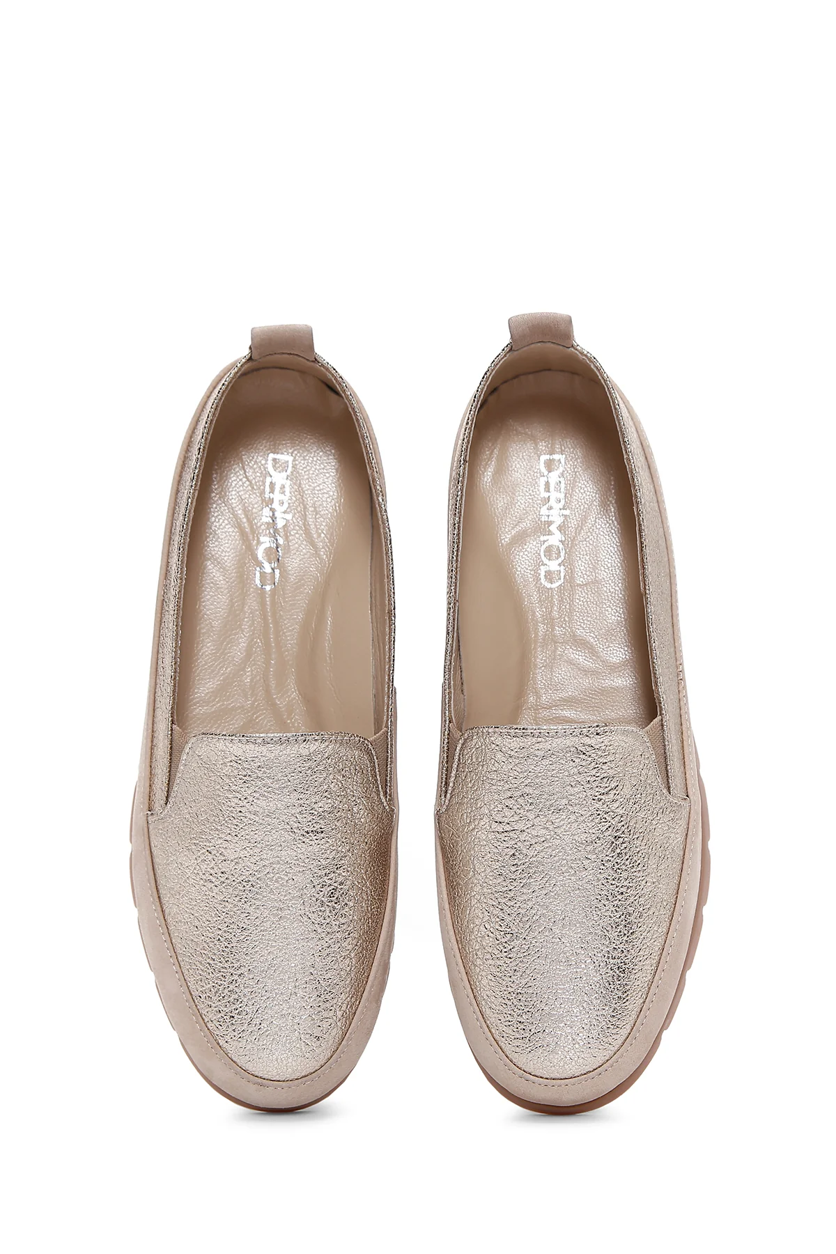 Kadın Bej Simli Deri Comfort Loafer - Image 6