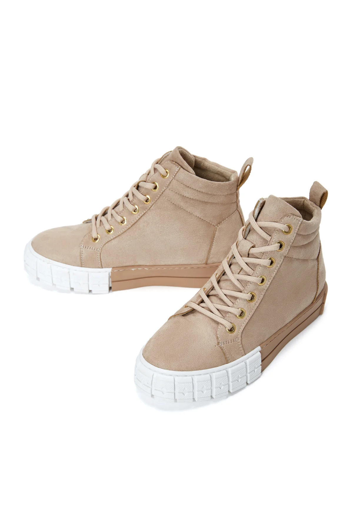 Kadın Bej Süet Bilekli Sneaker - Image 6