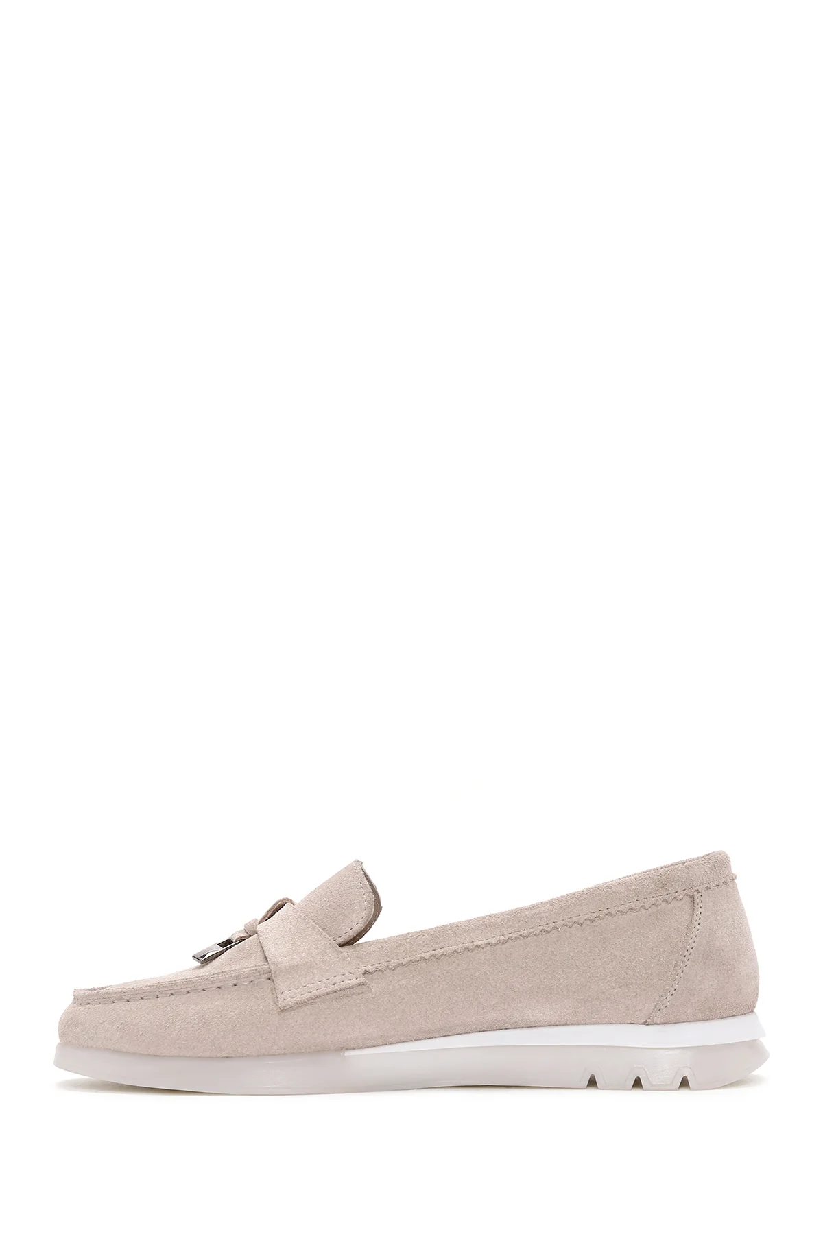 Kadın Bej Süet Deri Comfort Loafer - Image 2