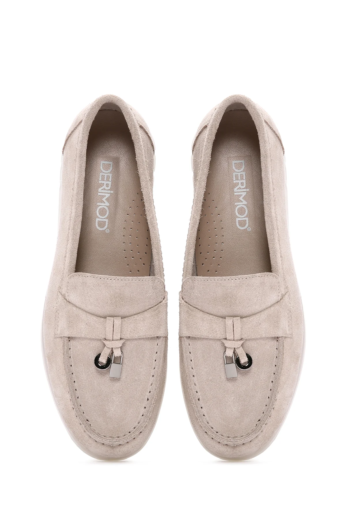 Kadın Bej Süet Deri Comfort Loafer - Image 6