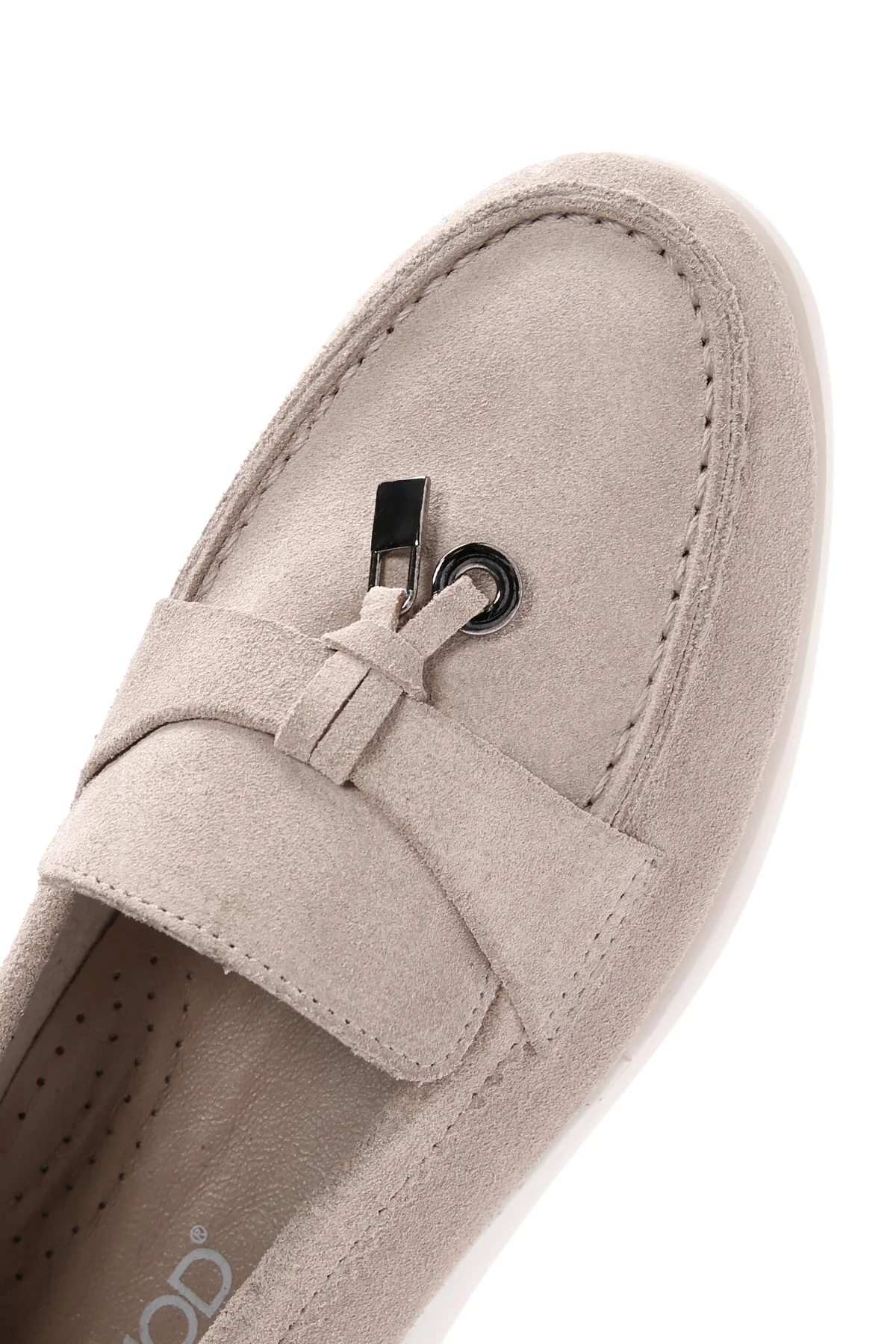 Kadın Bej Süet Deri Comfort Loafer - Image 7