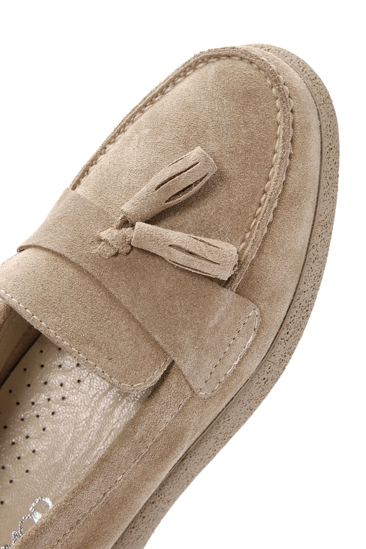 Kadın Bej Süet Deri Comfort Loafer - Image 10