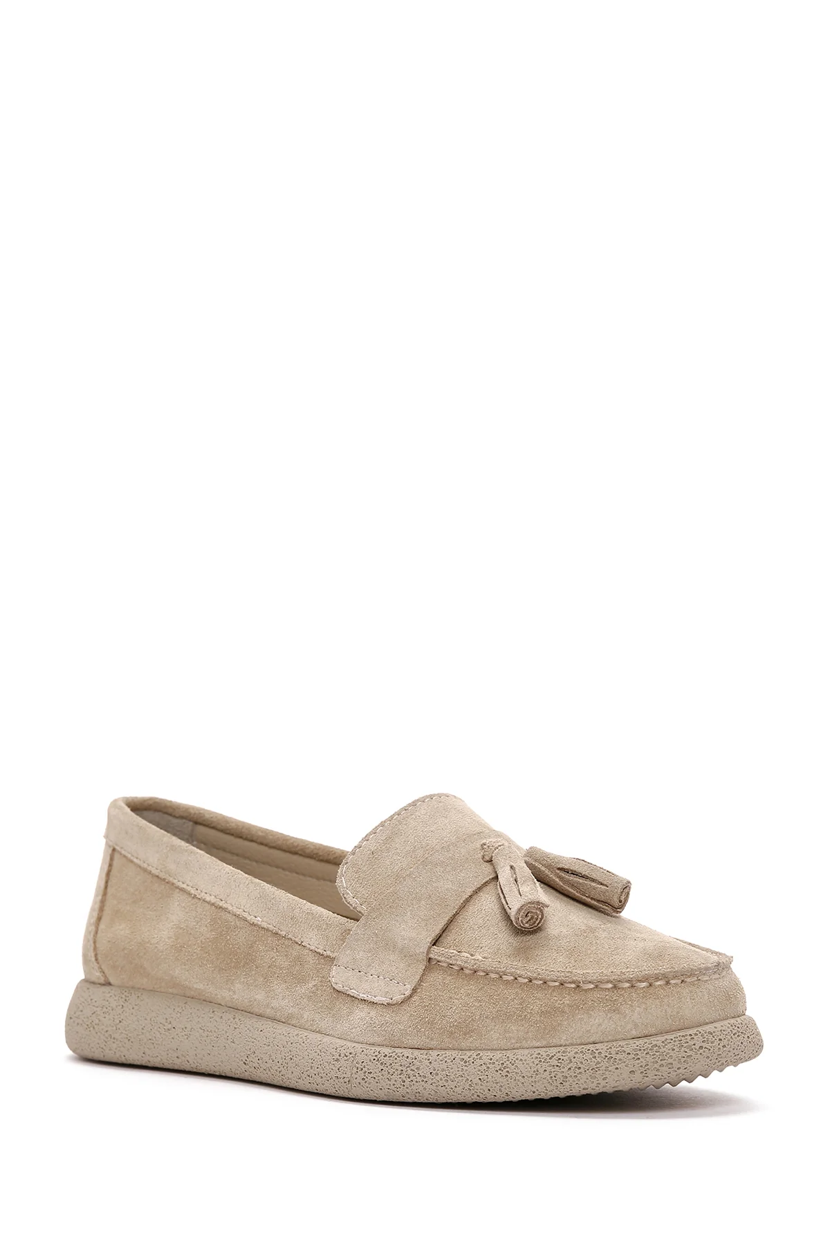 Kadın Bej Süet Deri Comfort Loafer - Image 5