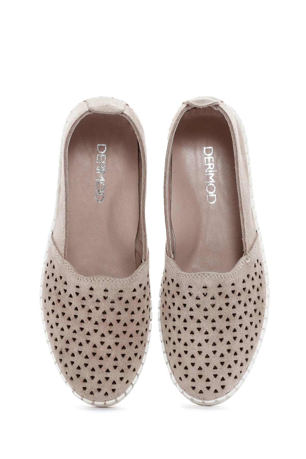 Kadın Bej Süet Deri Comfort Loafer - Image 7