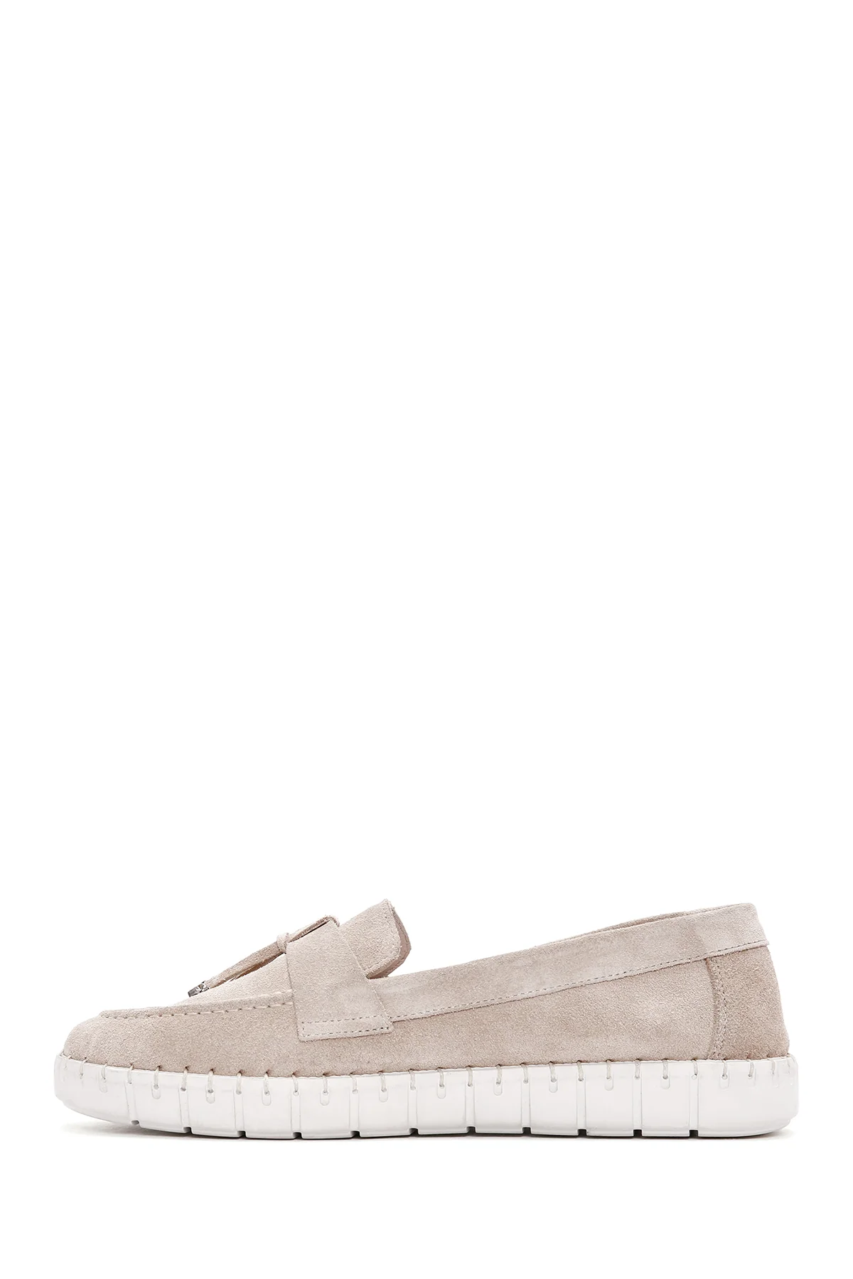 Kadın Bej Süet Deri Comfort Loafer - Image 2