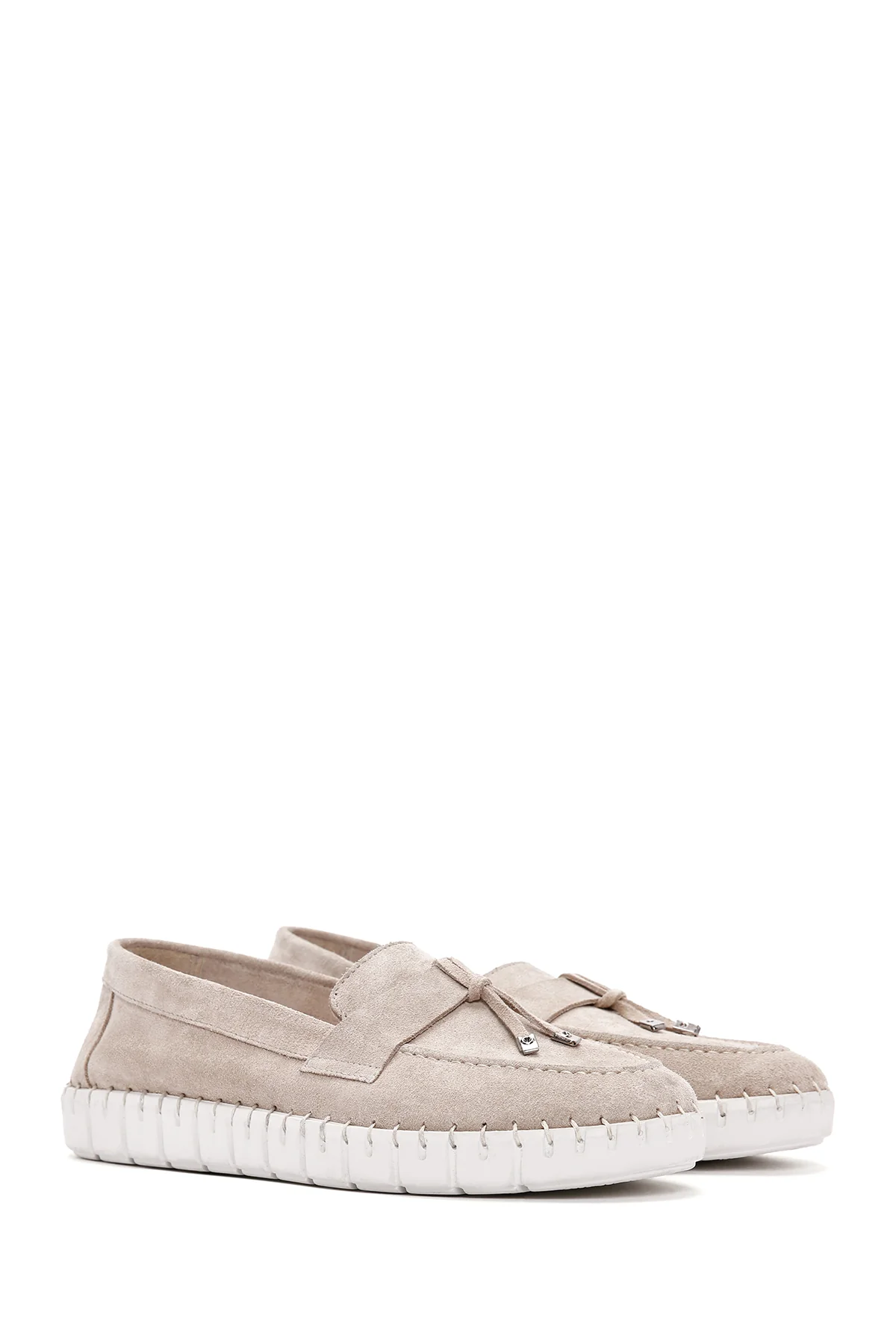 Kadın Bej Süet Deri Comfort Loafer - Image 3