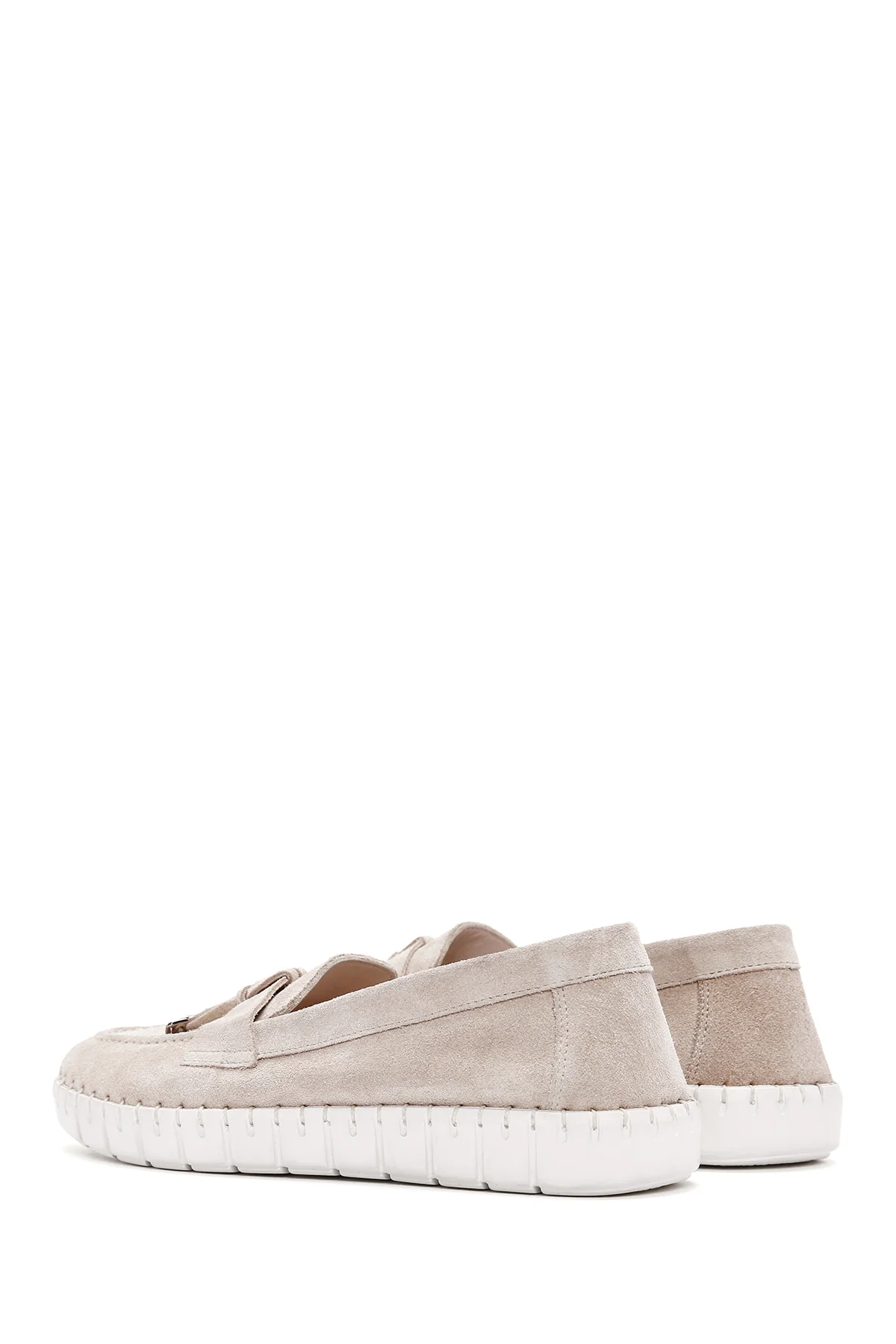 Kadın Bej Süet Deri Comfort Loafer - Image 5