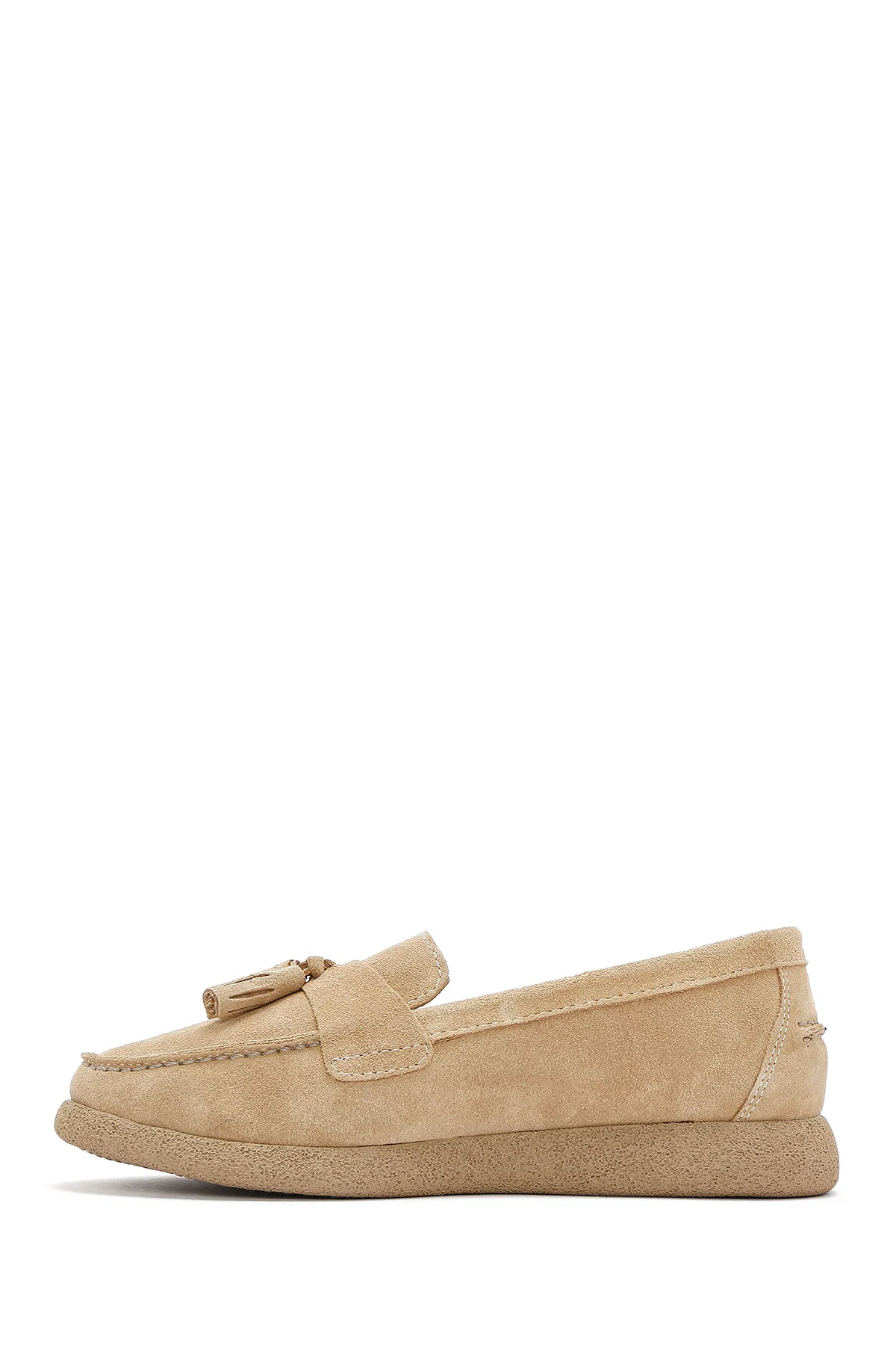 Kadın Bej Süet Deri Comfort Loafer - Image 2