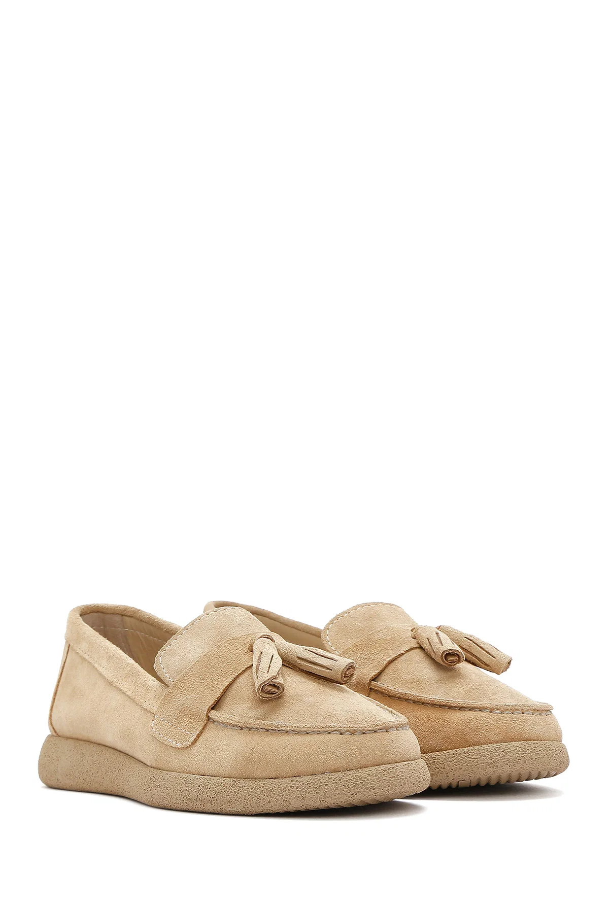 Kadın Bej Süet Deri Comfort Loafer - Image 3
