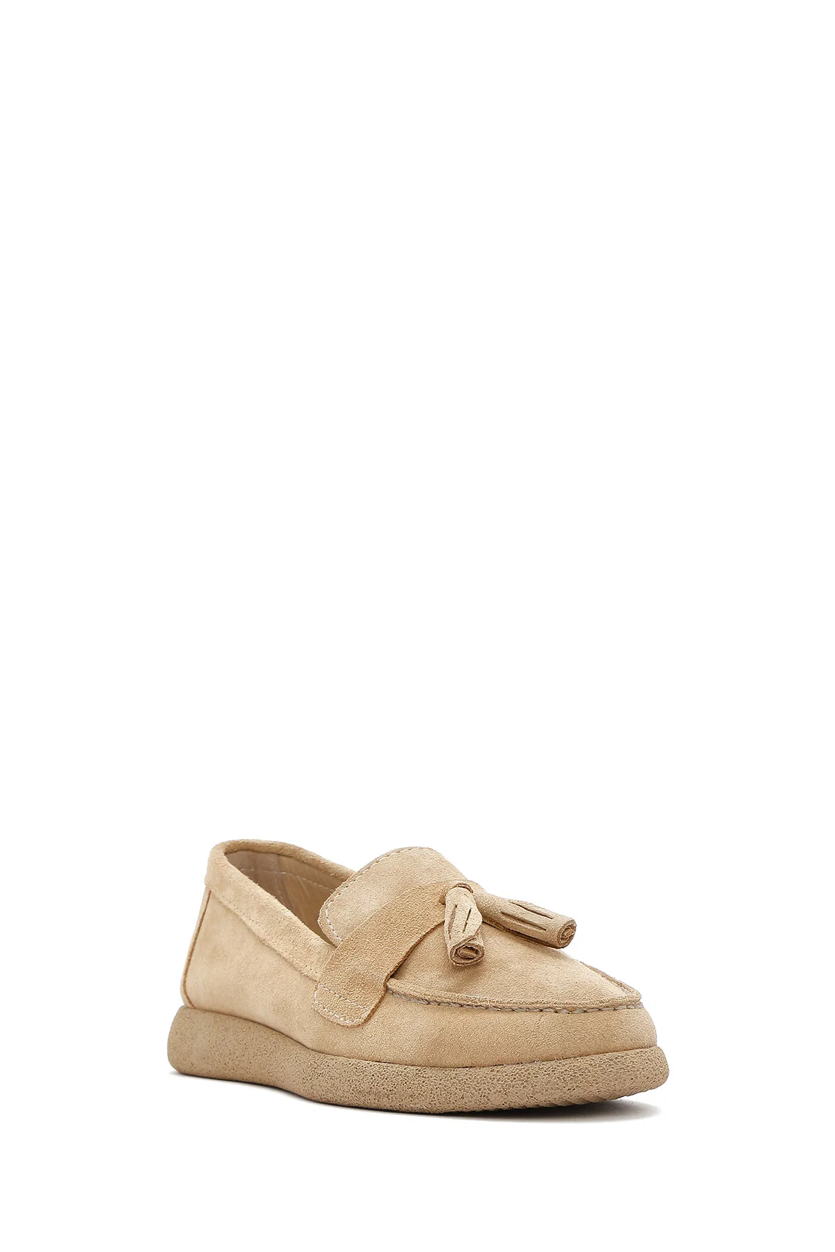 Kadın Bej Süet Deri Comfort Loafer - Image 6