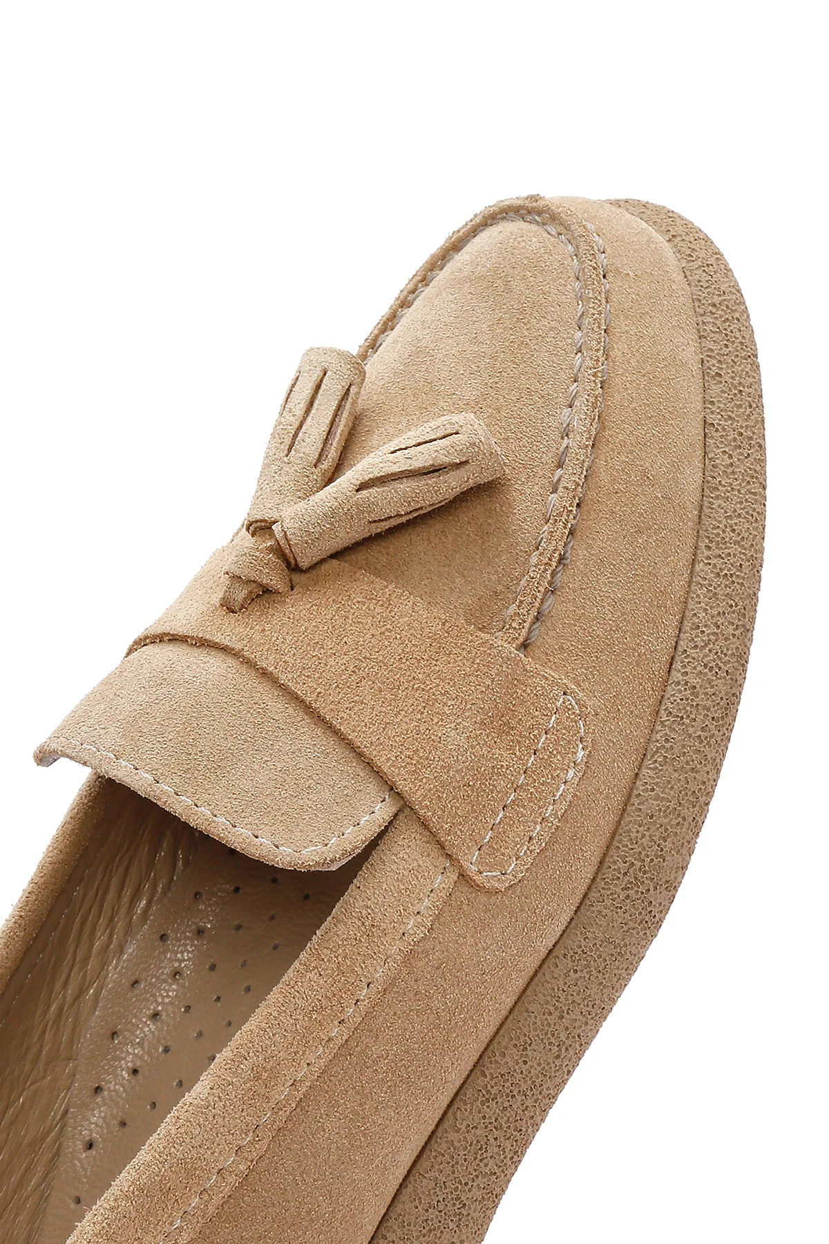 Kadın Bej Süet Deri Comfort Loafer - Image 8
