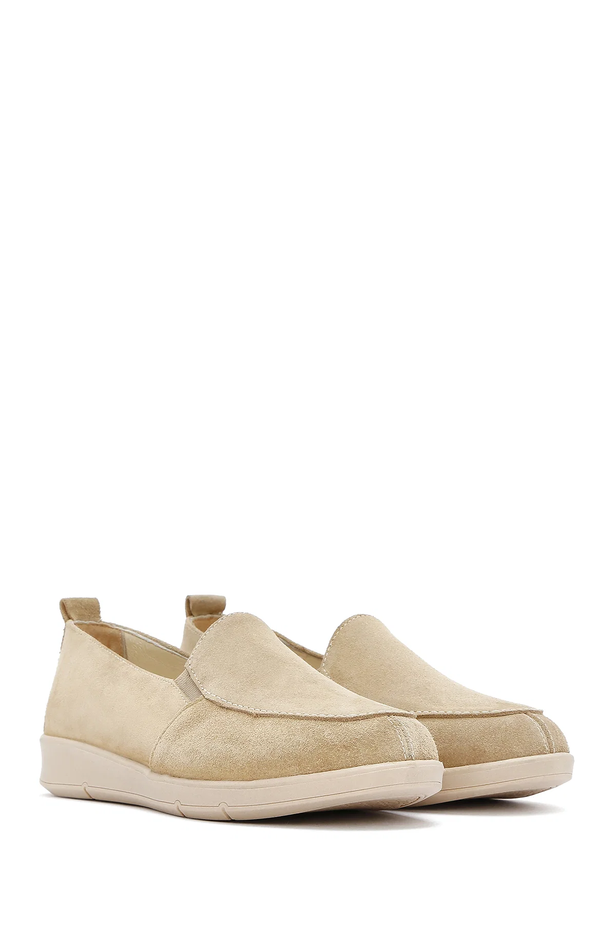 Kadın Bej Süet Deri Comfort Loafer - Image 3