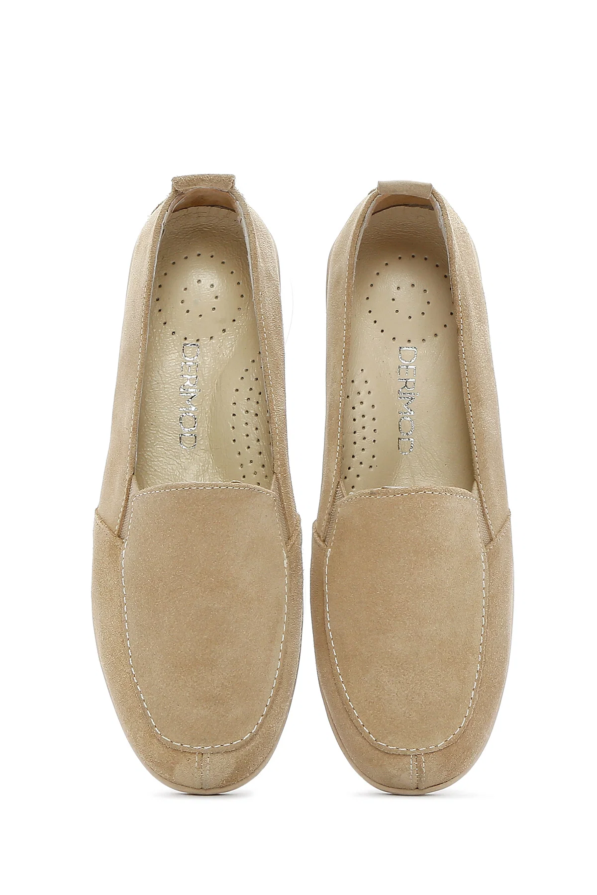 Kadın Bej Süet Deri Comfort Loafer - Image 7