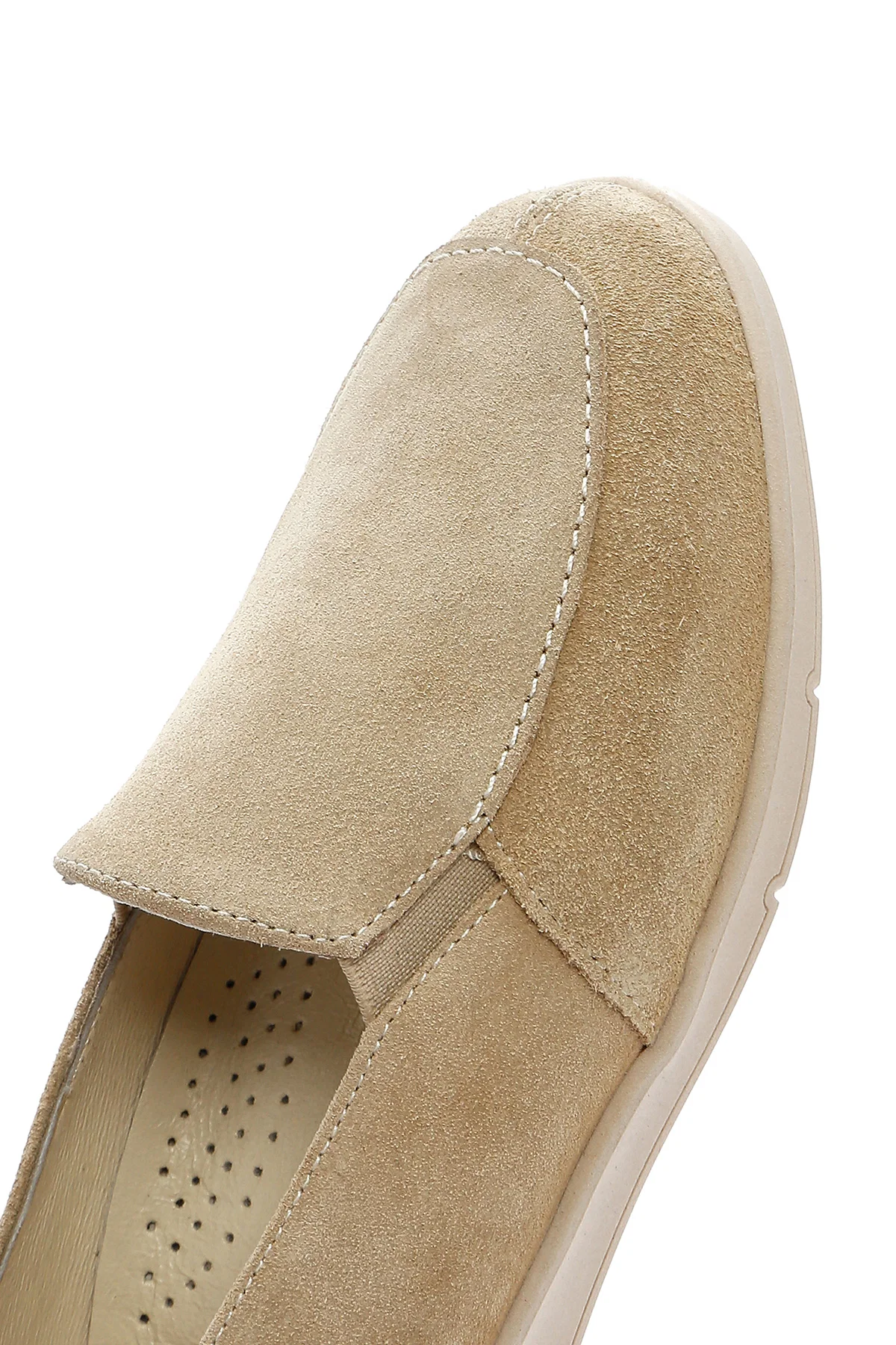 Kadın Bej Süet Deri Comfort Loafer - Image 8