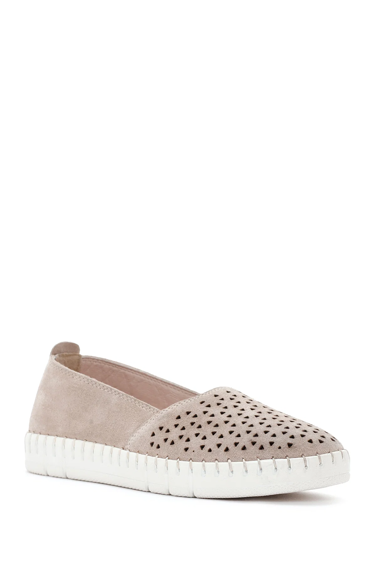 Kadın Bej Süet Deri Comfort Loafer - Image 6