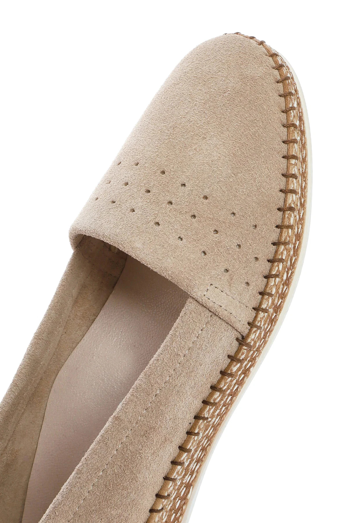 Kadın Bej Süet Deri Comfort Loafer - Image 10