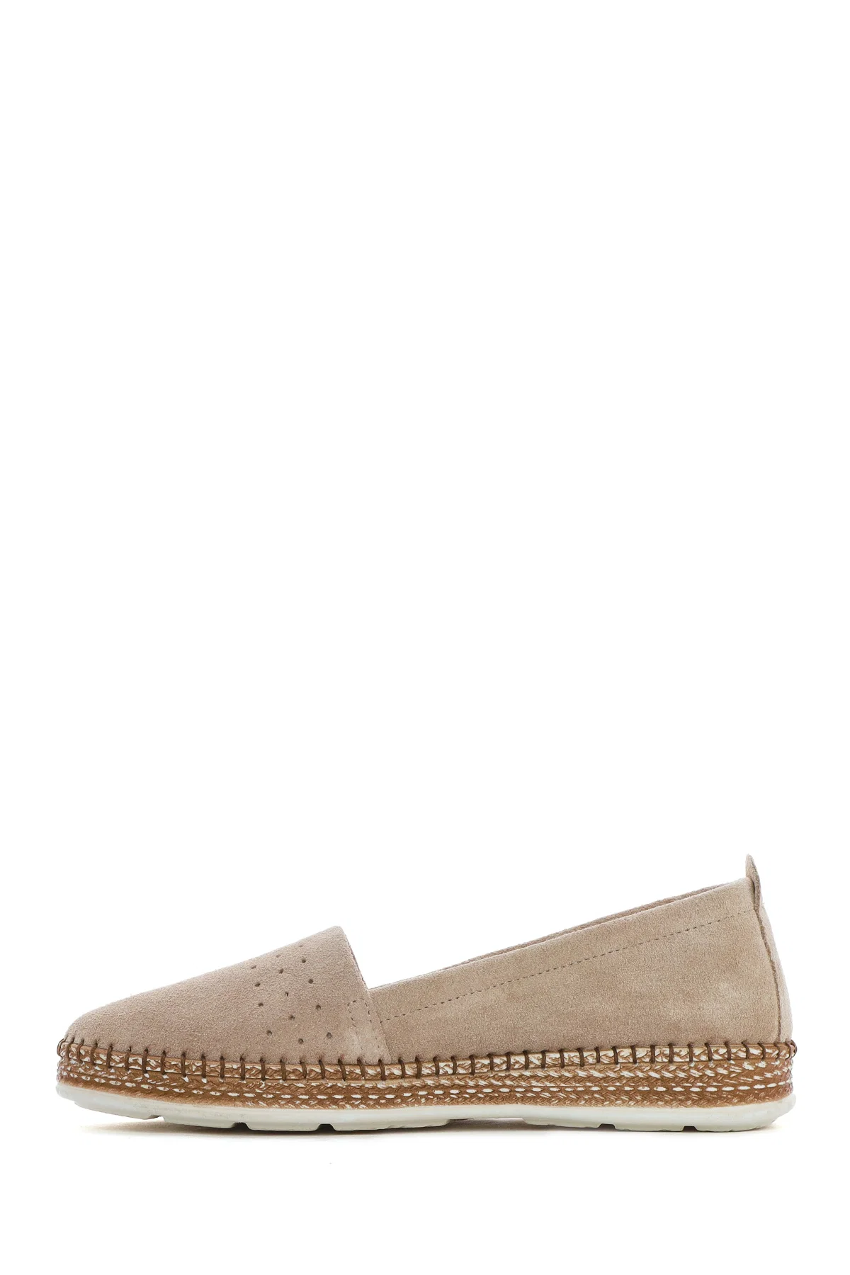 Kadın Bej Süet Deri Comfort Loafer - Image 2