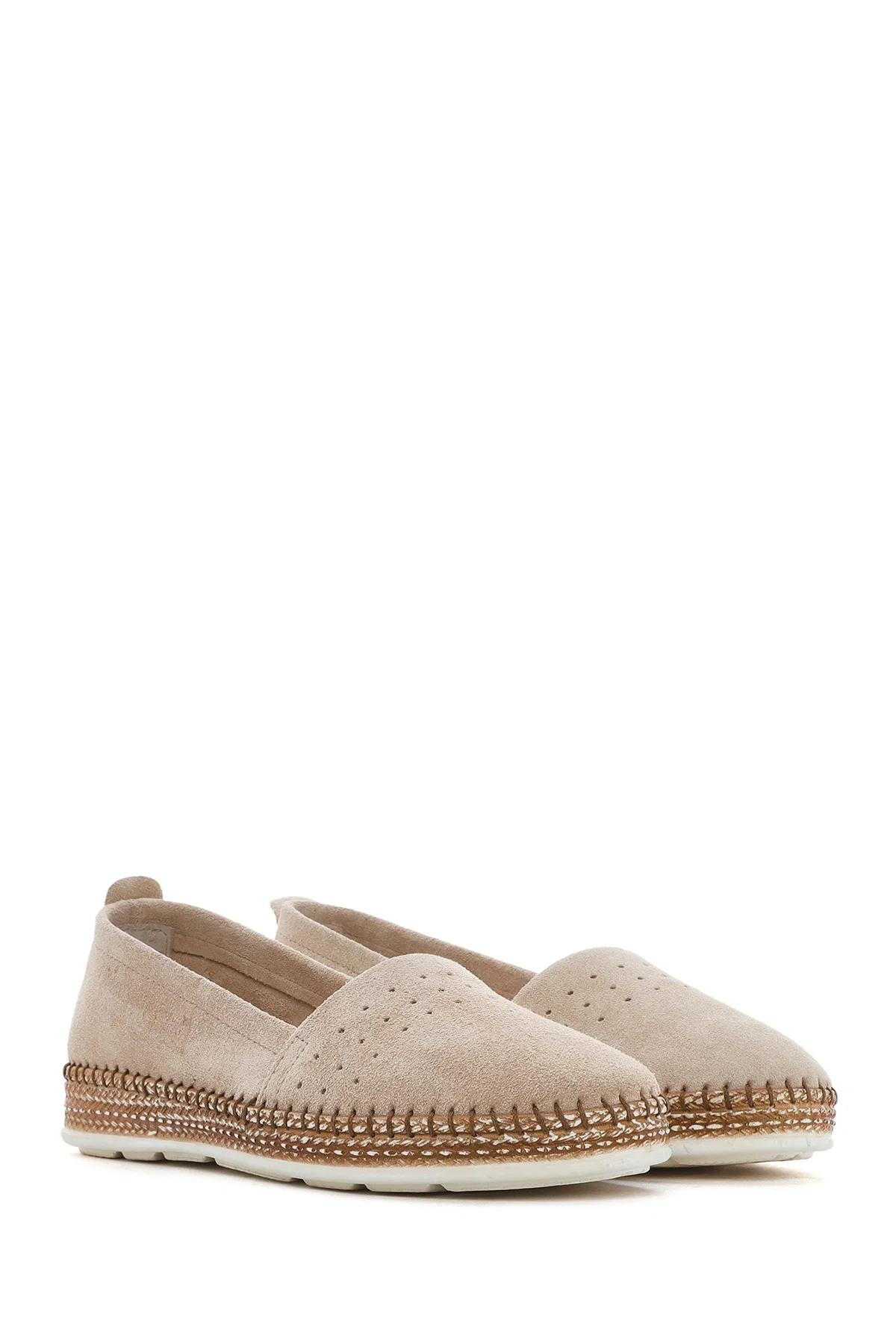 Kadın Bej Süet Deri Comfort Loafer - Image 3