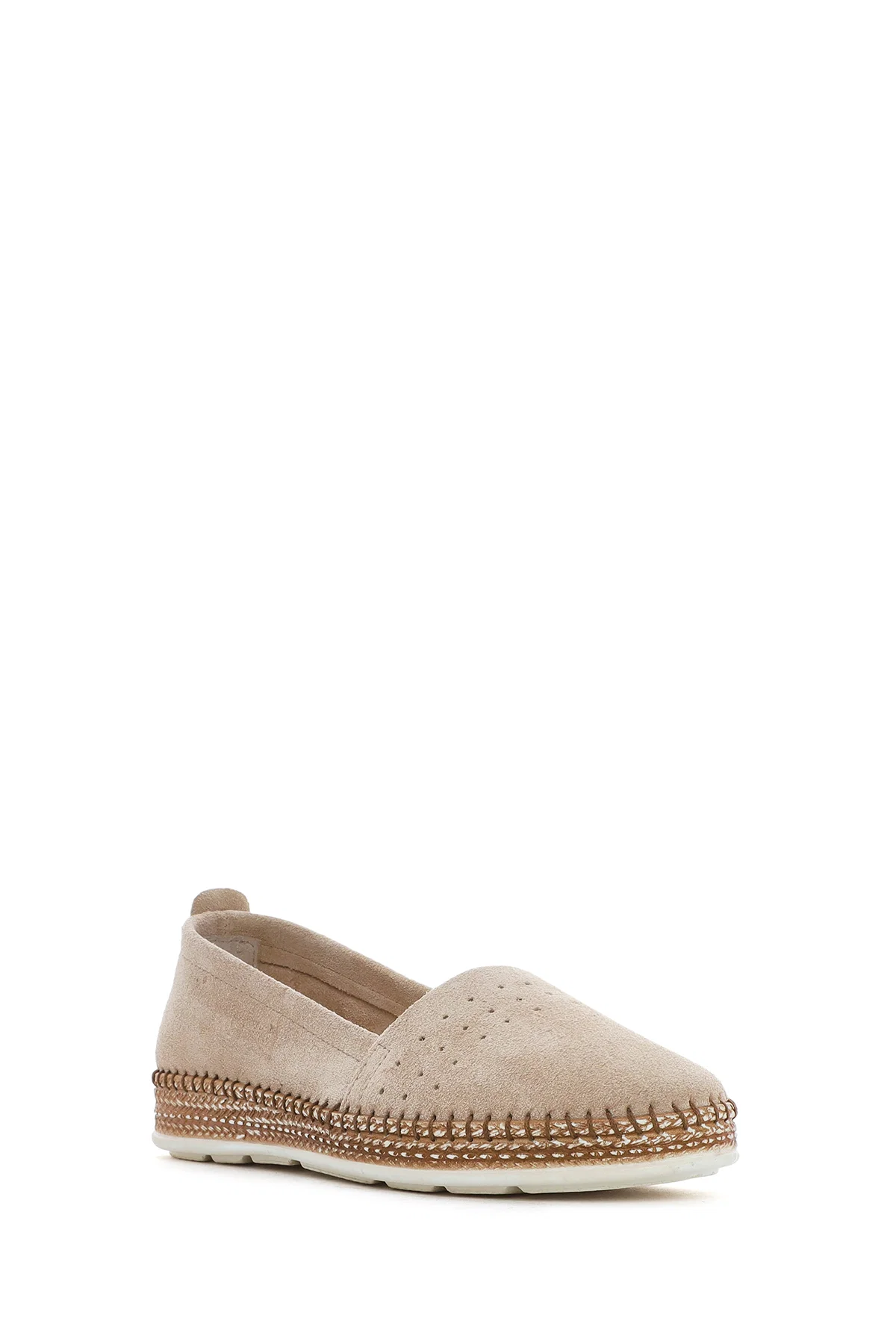 Kadın Bej Süet Deri Comfort Loafer - Image 6