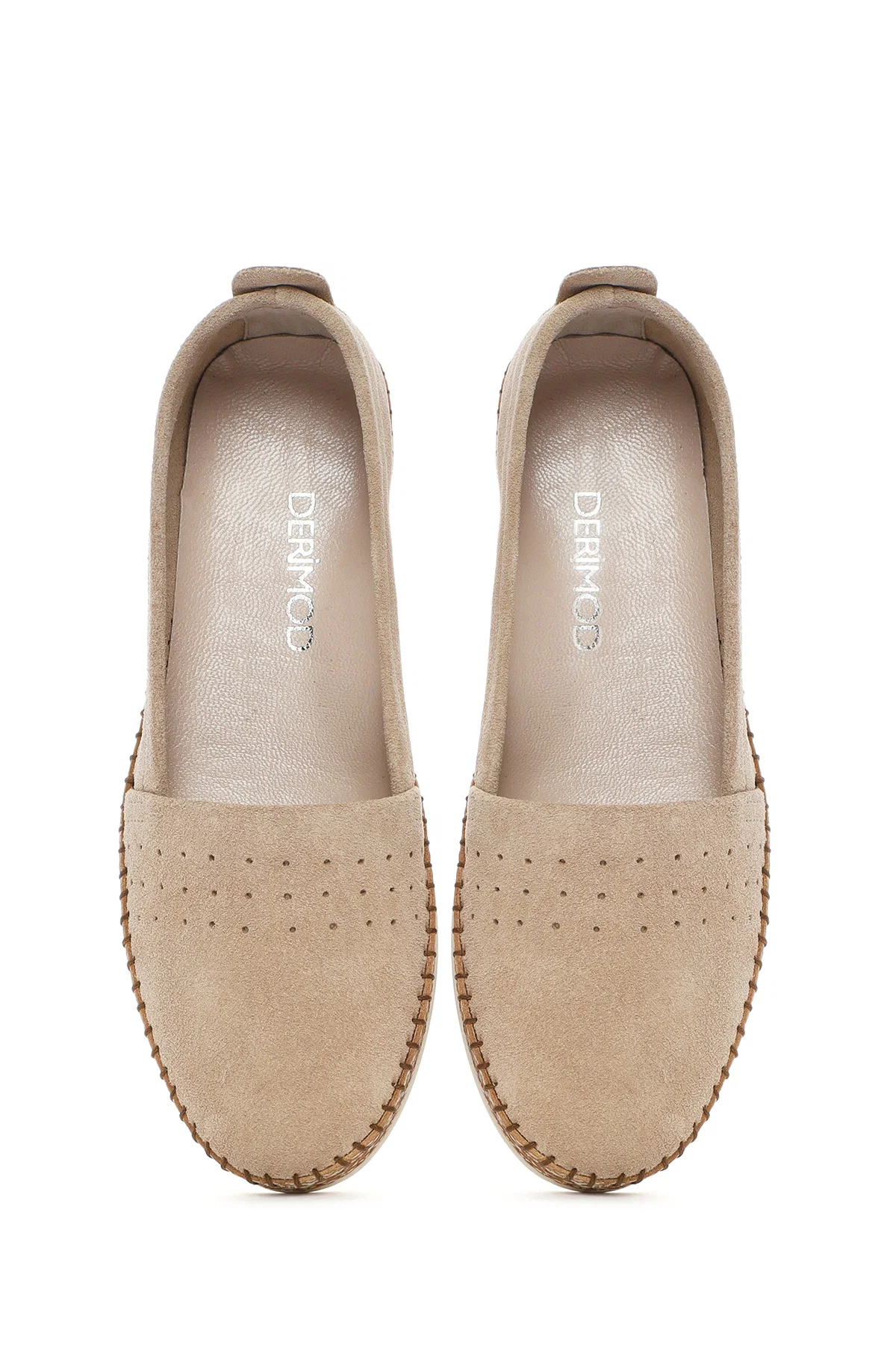 Kadın Bej Süet Deri Comfort Loafer - Image 7