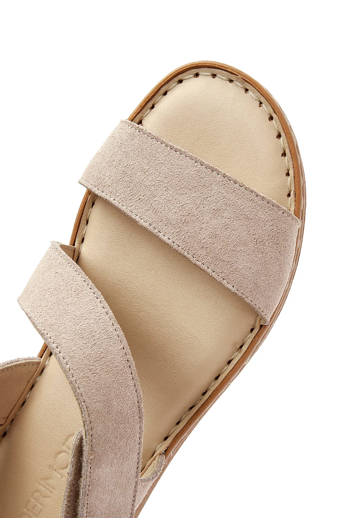 Kadın Bej Süet Deri Comfort Sandalet - Image 10