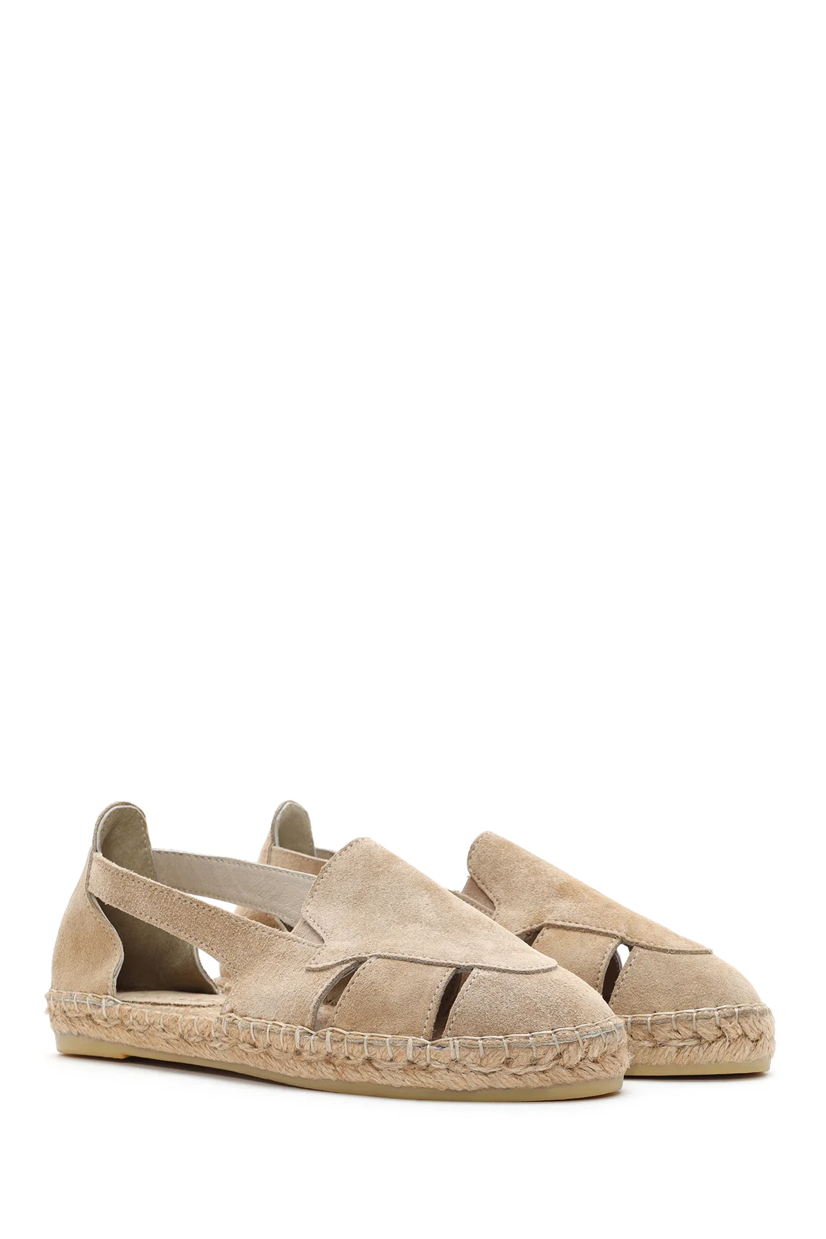 Kadın Bej Süet Deri Espadril Sandalet - Image 3