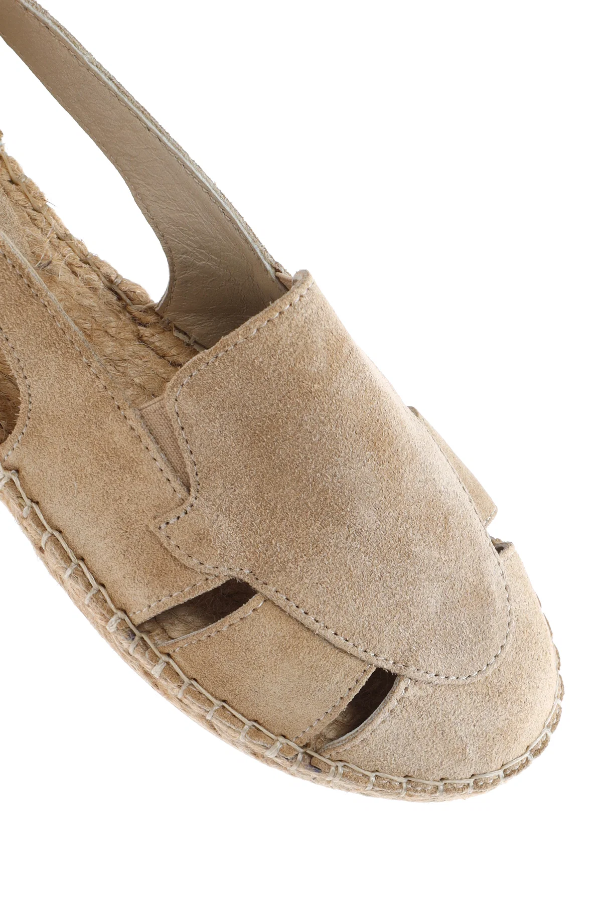 Kadın Bej Süet Deri Espadril Sandalet - Image 8