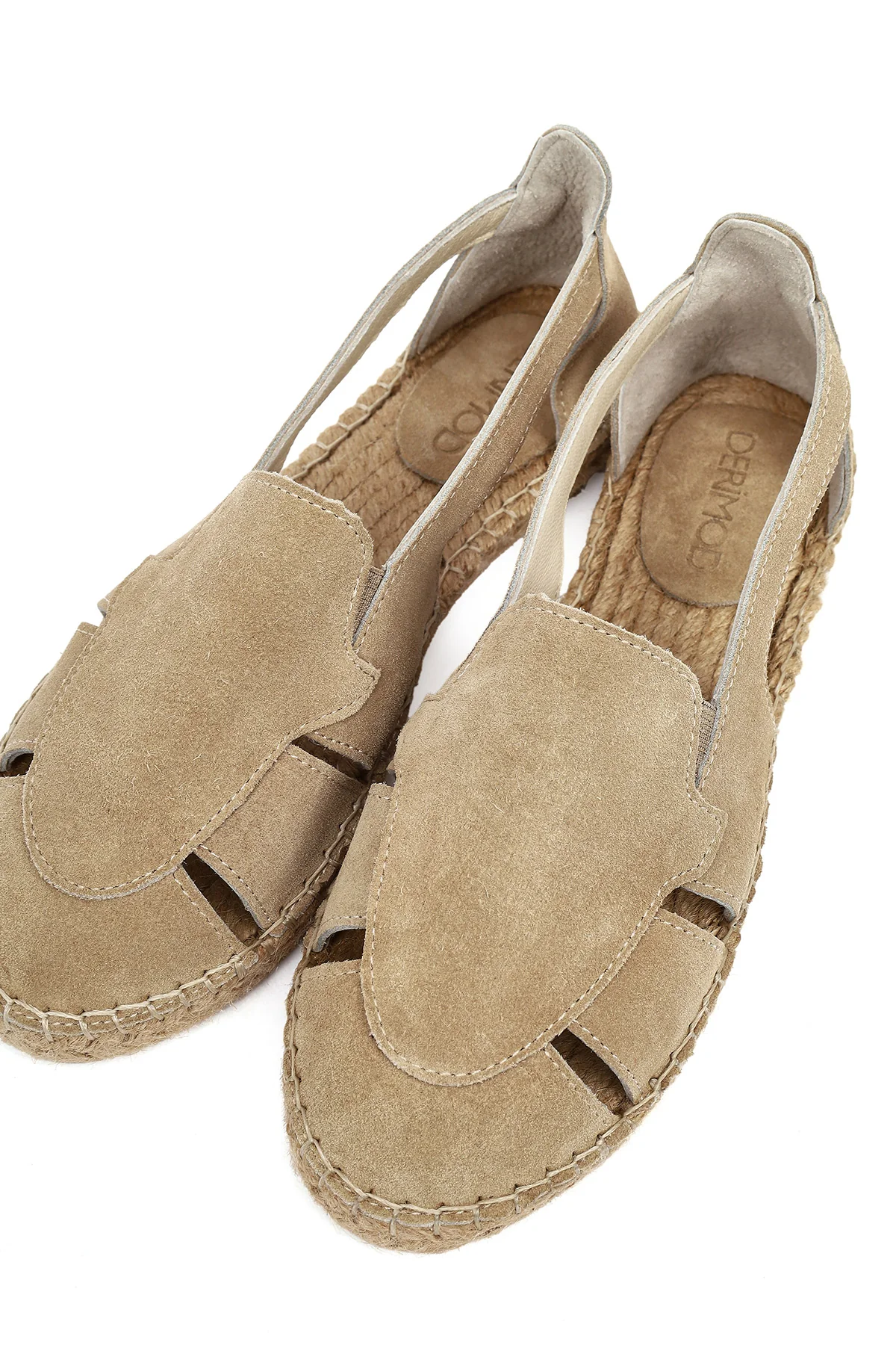 Kadın Bej Süet Deri Espadril Sandalet - Image 10