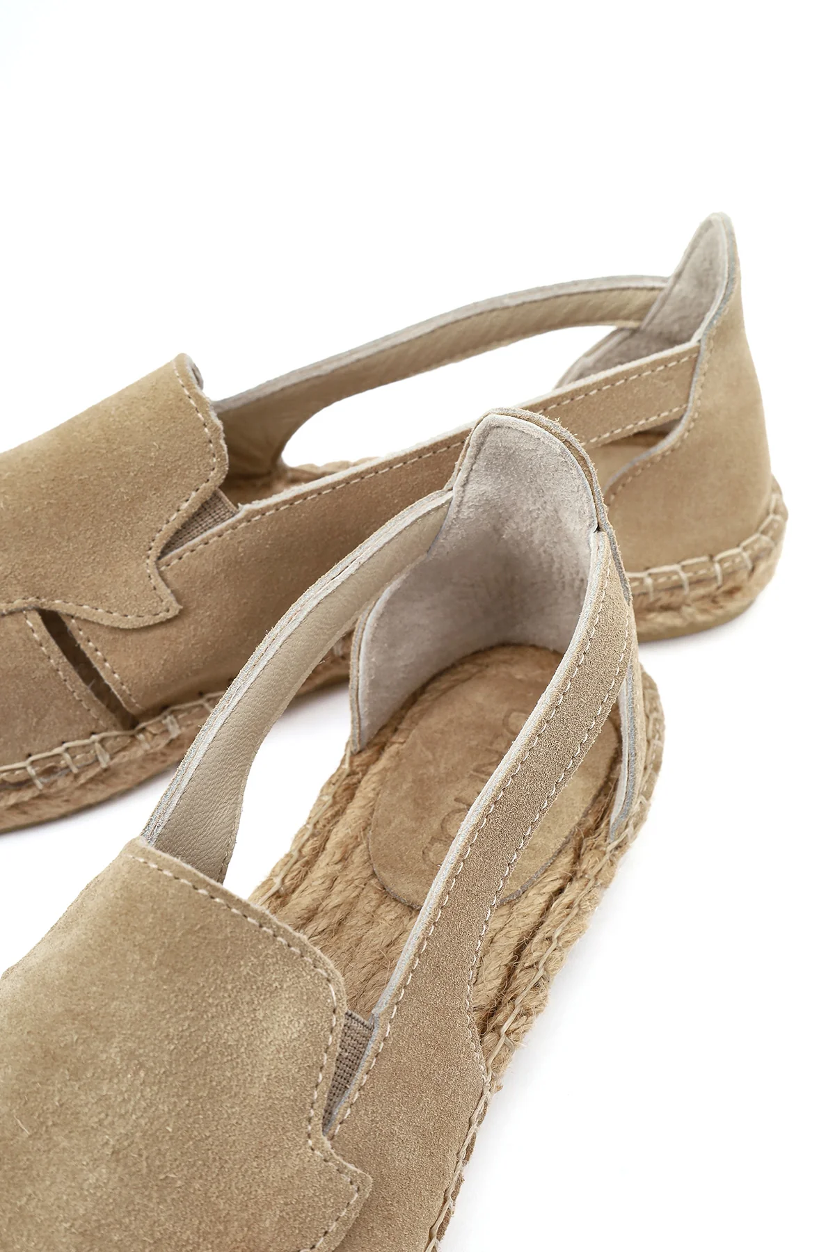 Kadın Bej Süet Deri Espadril Sandalet - Image 11