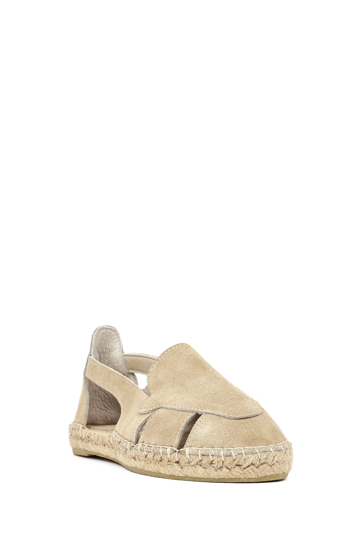 Kadın Bej Süet Deri Espadril Sandalet - Image 7