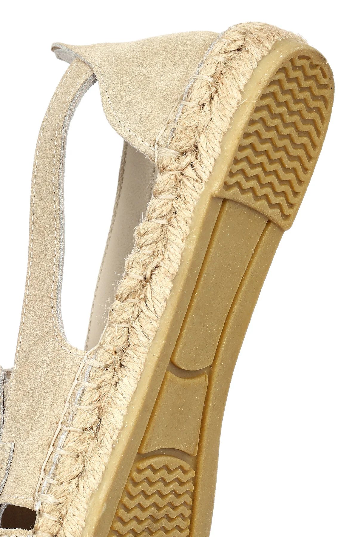 Kadın Bej Süet Deri Espadril Sandalet - Image 8