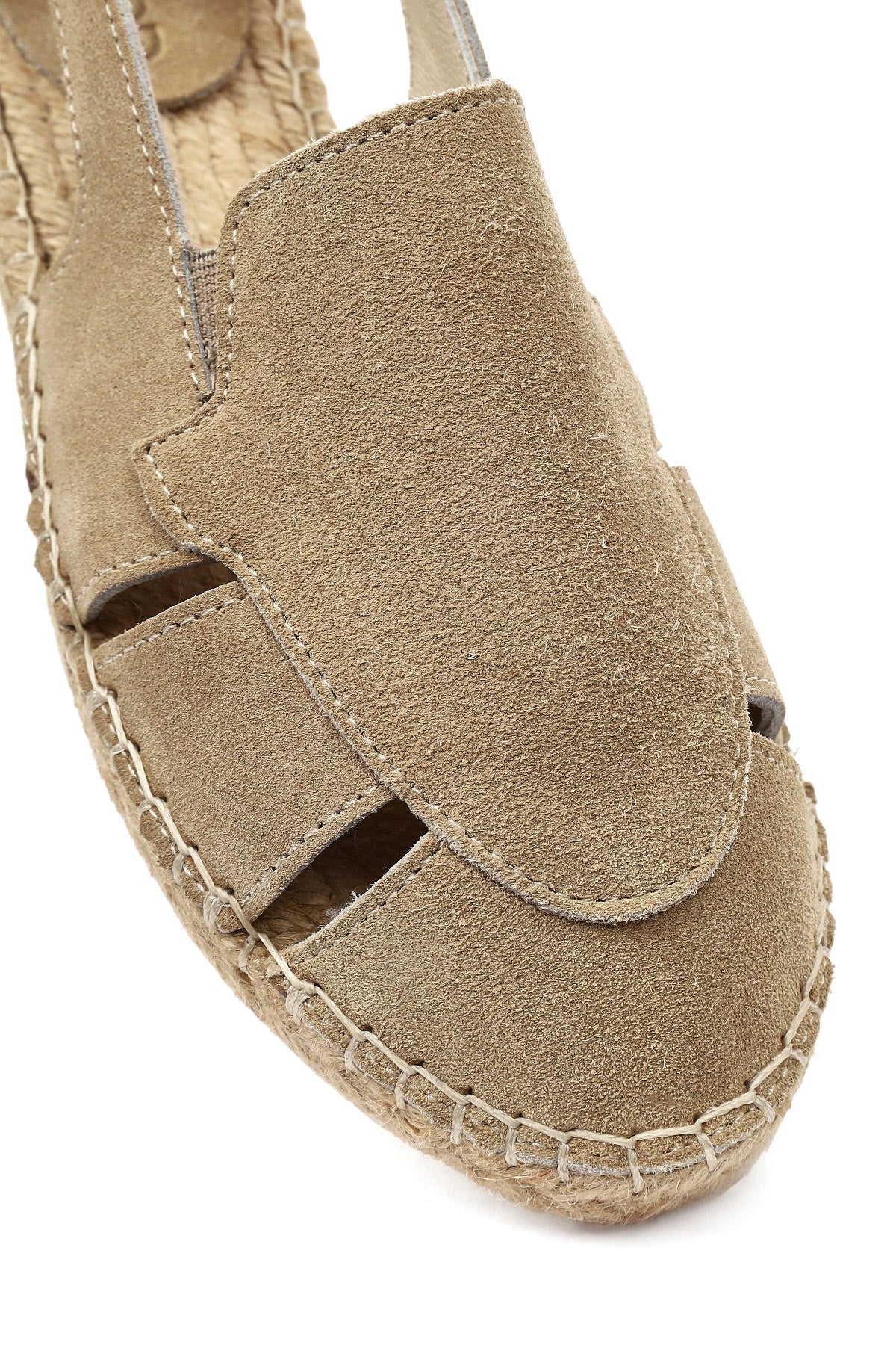 Kadın Bej Süet Deri Espadril Sandalet - Image 9