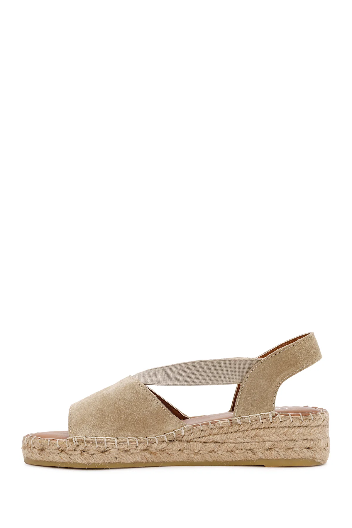 Kadın Bej Süet Deri Espadril Sandalet - Image 2