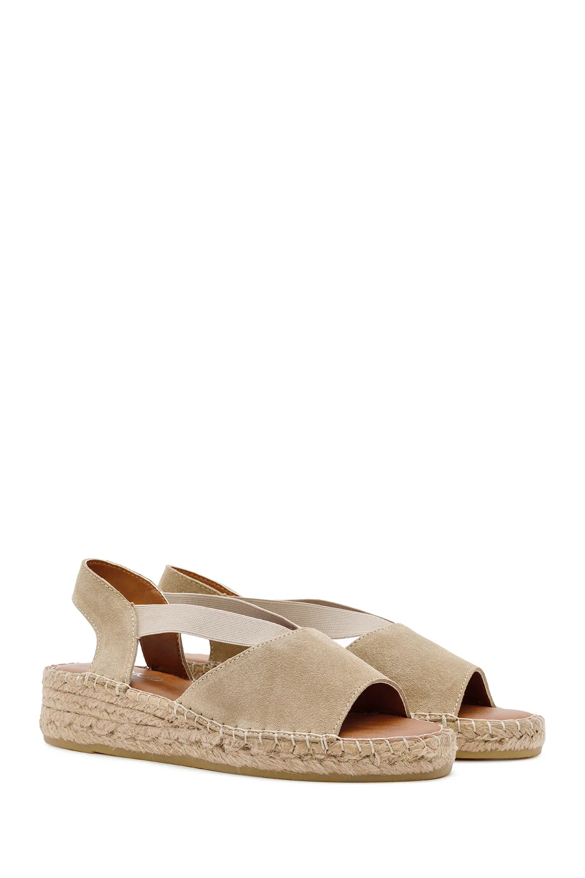 Kadın Bej Süet Deri Espadril Sandalet - Image 3