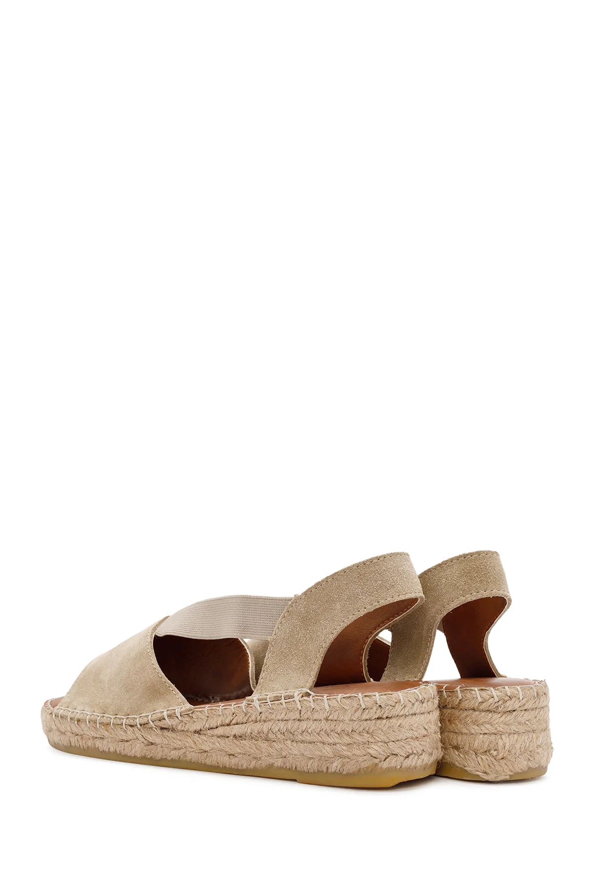 Kadın Bej Süet Deri Espadril Sandalet - Image 5