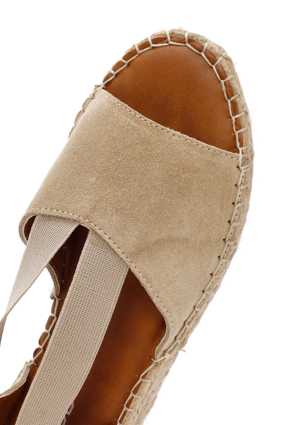 Kadın Bej Süet Deri Espadril Sandalet - Image 9