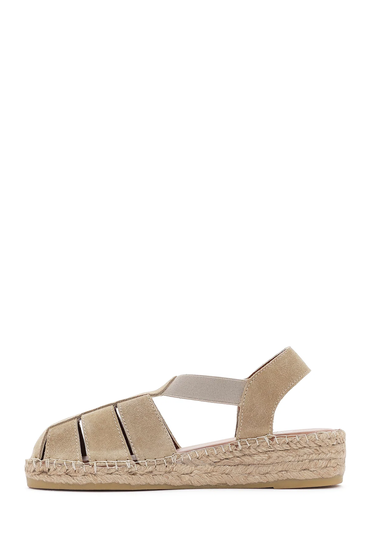 Kadın Bej Süet Deri Espadril Sandalet - Image 2