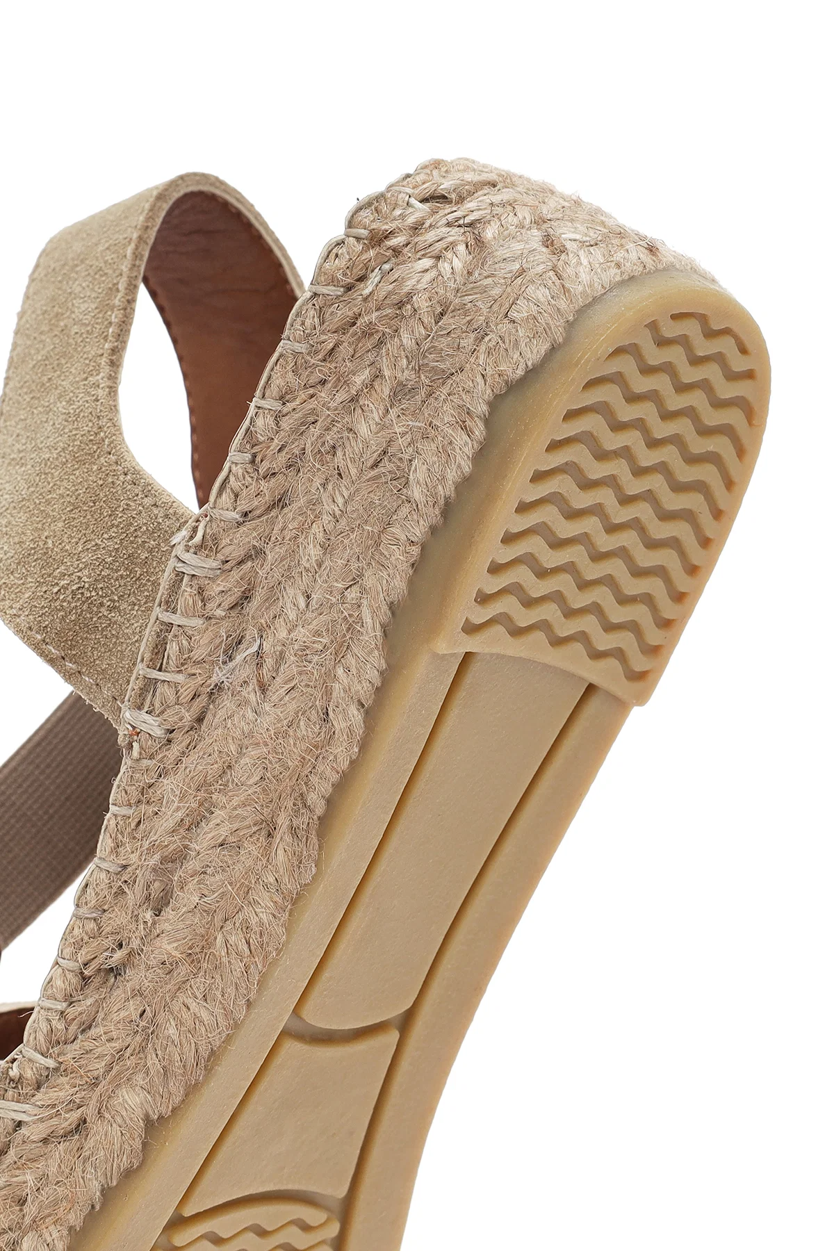 Kadın Bej Süet Deri Espadril Sandalet - Image 8