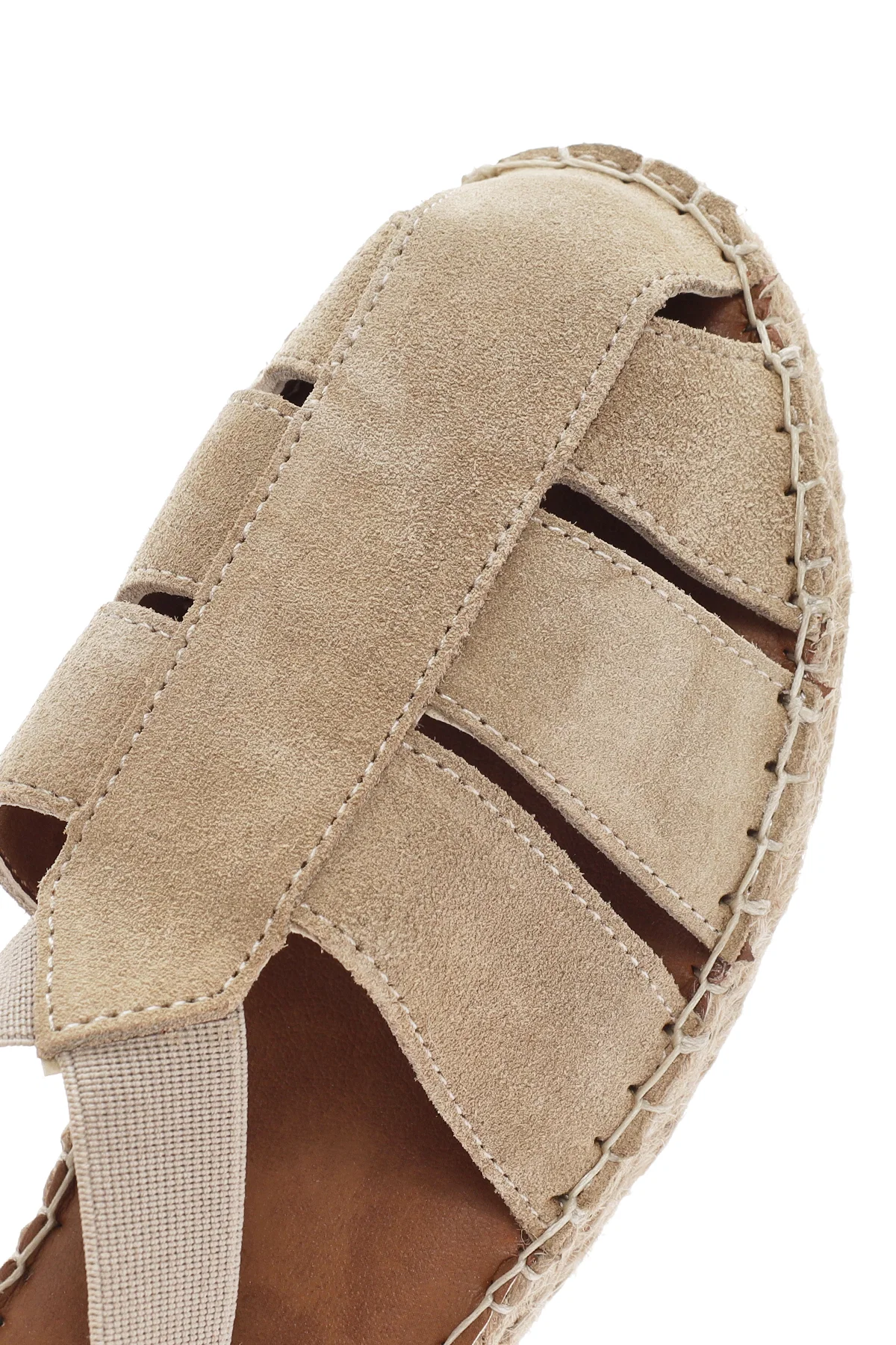 Kadın Bej Süet Deri Espadril Sandalet - Image 9