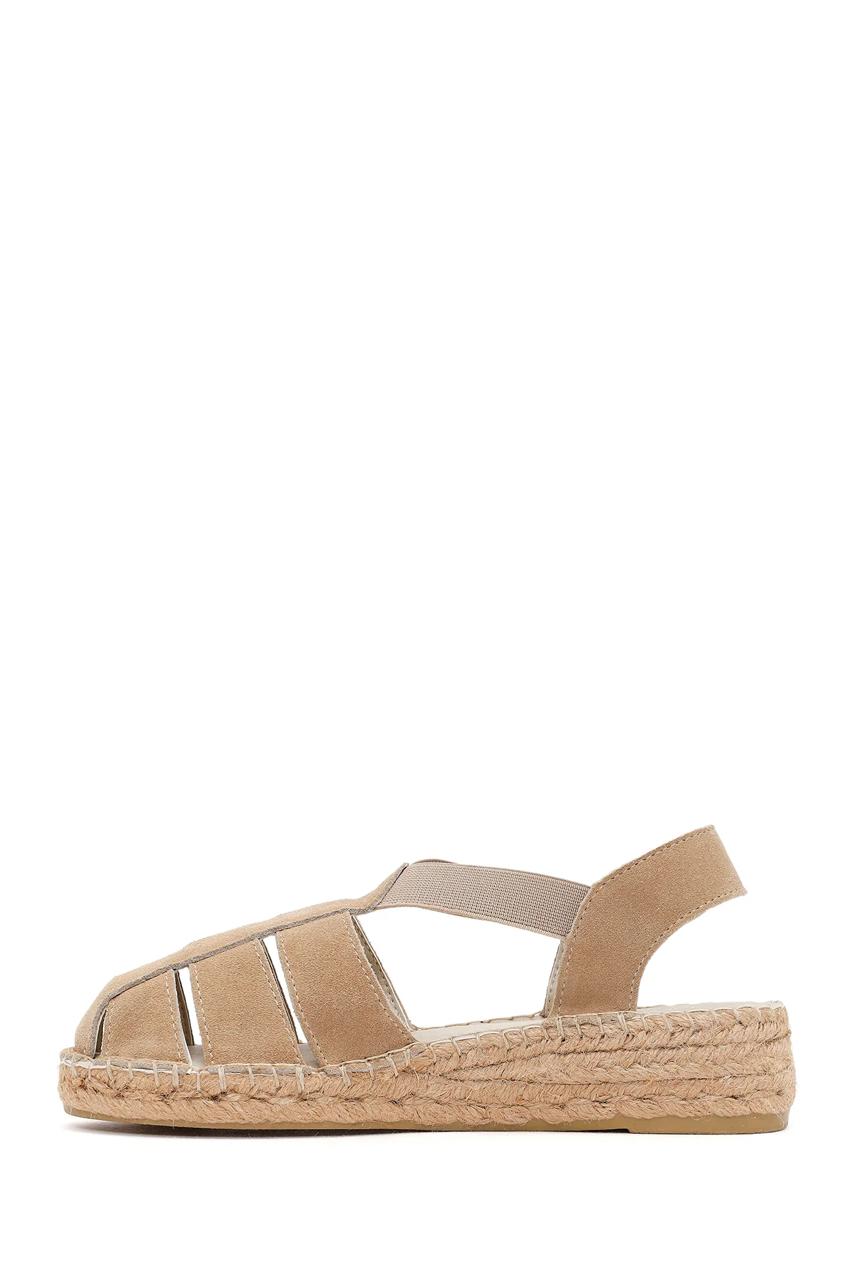 Kadın Bej Süet Deri Espadril Sandalet - Image 3
