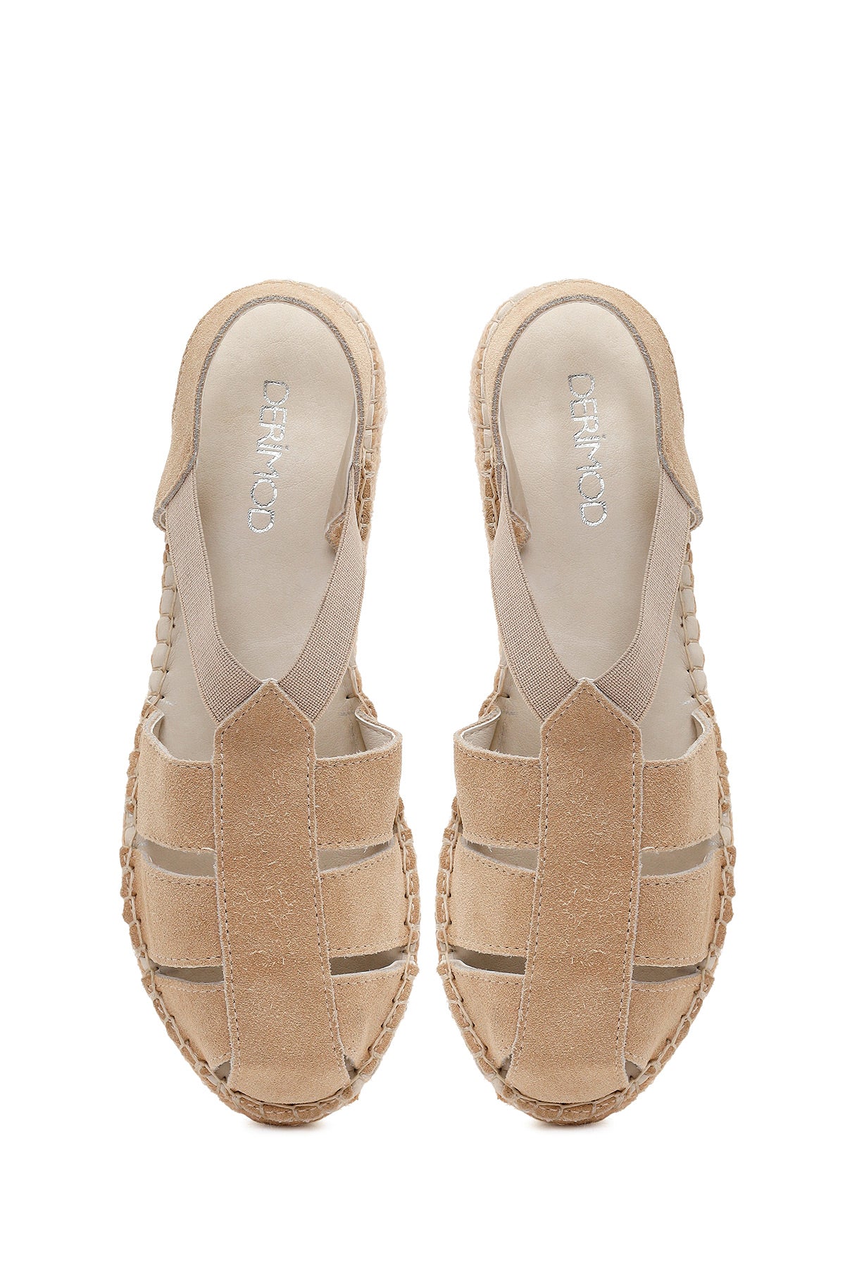 Kadın Bej Süet Deri Espadril Sandalet - Image 4