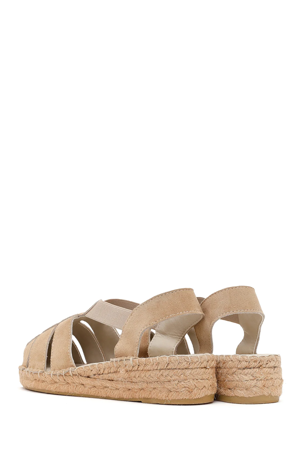 Kadın Bej Süet Deri Espadril Sandalet - Image 6