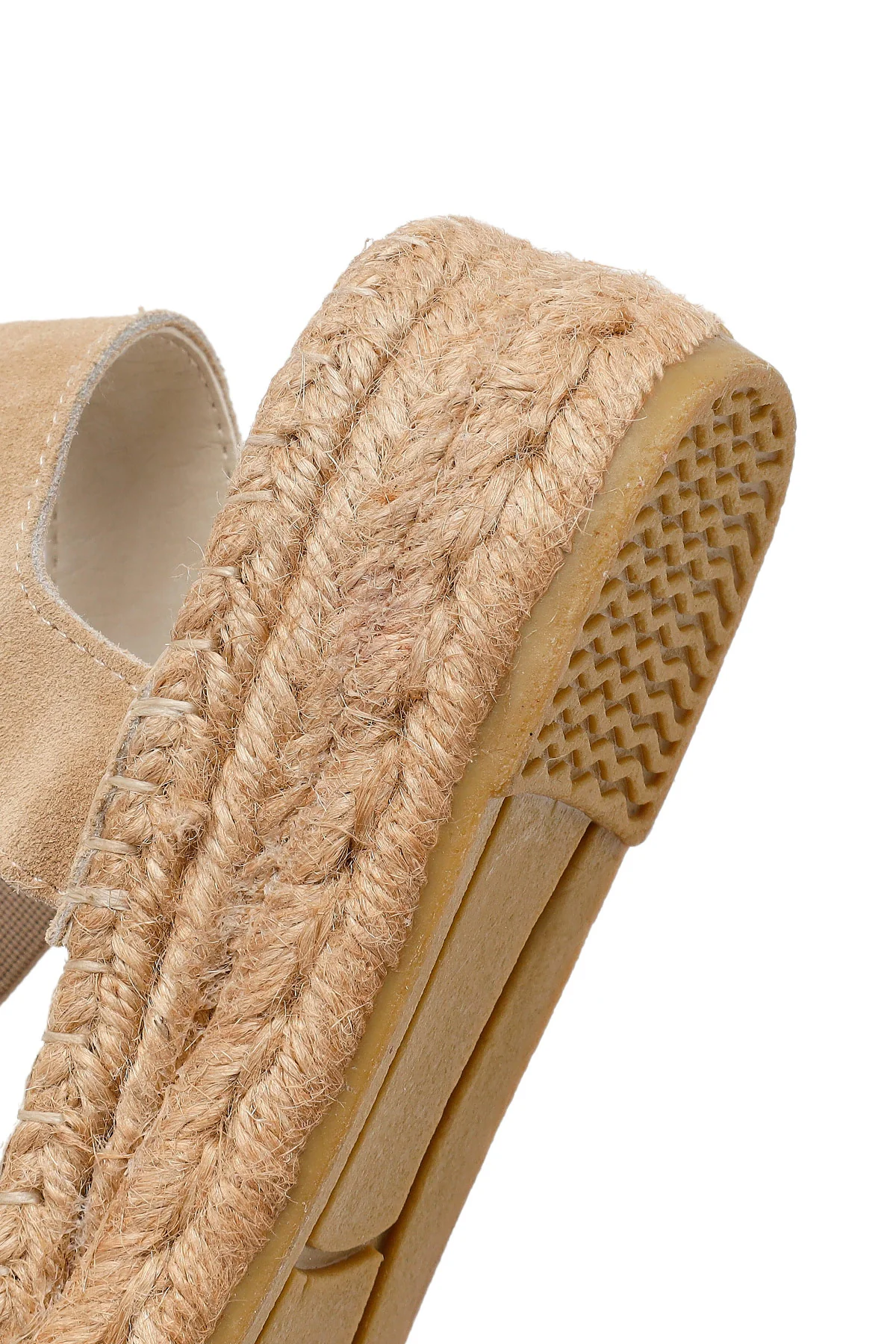 Kadın Bej Süet Deri Espadril Sandalet - Image 8